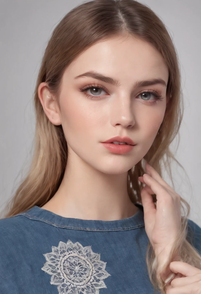 (((young beautiful girl, ultra detailed, official art, unity 8k wallpaper, (fashion magazine cover:1.3), BREAK denim mini skirt, graphic tee, combat boots, mandala))) ultra face close up, face up,1Girl 18 years old, nur, Lange Haare, Blick auf den Betrachter, blonde hair, blaue Augen, Schmuck, Halskette, schulterfrei, pullover, lips, realistisch, Nase, Flirten mit der Kamera, close up shot, realism, detailed eyes, skin imperfection, fine small freckles, natural, without reflection and shadow on the face, without glare, ultra high face texture, colours, realism, 8K, natural, big lips, full lips, hyper detailed photo, photorealistic