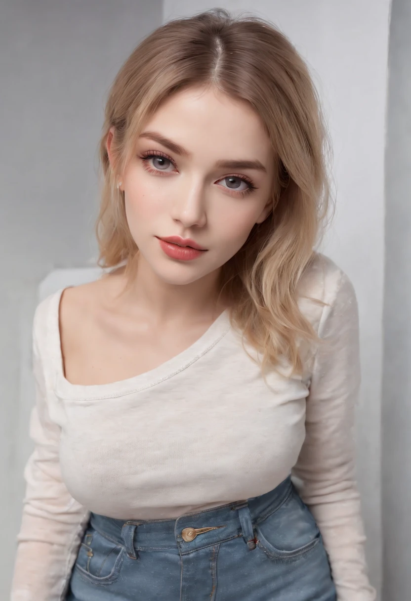 (((young beautiful girl, ultra detailed, official art, unity 8k wallpaper, (fashion magazine cover:1.3), BREAK denim mini skirt, graphic tee, combat boots, mandala))) ultra face close up, face up,1Girl 18 years old, nur, Lange Haare, Blick auf den Betrachter, blonde hair, blaue Augen, Schmuck, Halskette, schulterfrei, pullover, lips, realistisch, Nase, Flirten mit der Kamera, close up shot, realism, detailed eyes, skin imperfection, fine small freckles, natural, without reflection and shadow on the face, without glare, ultra high face texture, colours, realism, 8K, natural, big lips, full lips, hyper detailed photo, photorealistic