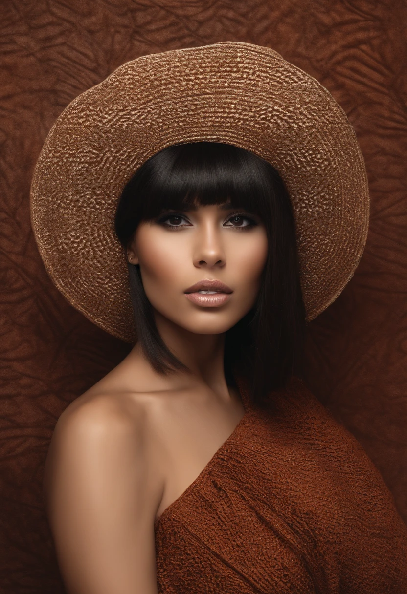 nude young light skin latina, dark brown straight hair with bangs, thin
