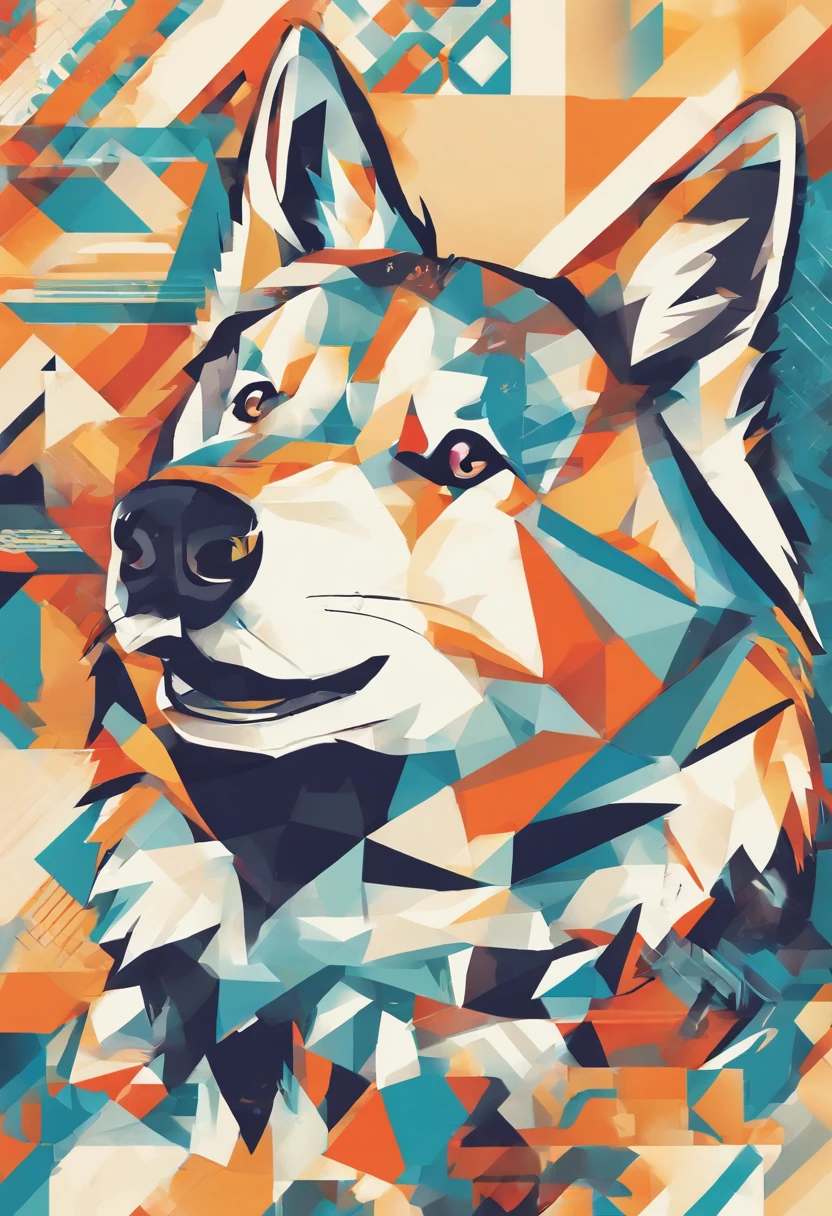 (Nvinkpunk:1.2) (Estilo SNTHWVE:0.8) um cachorro Husky Siberiano branco, onda de luz, Sunny sky with lots of clouds, intrincado, altamente detalhado