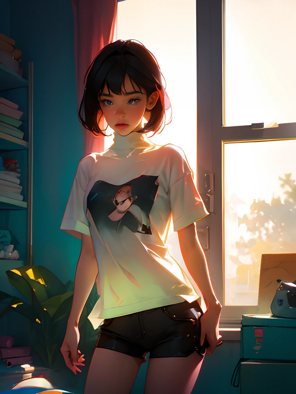 Naked girl with short t-shirts and underneath