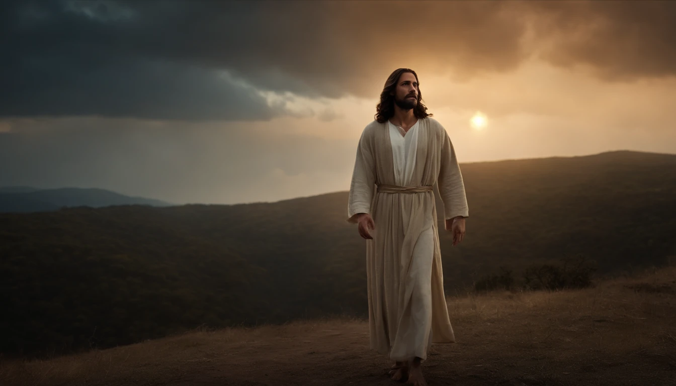 jesus cristo esta rezando, He's on the Hill, Esta noite, The sky is starry