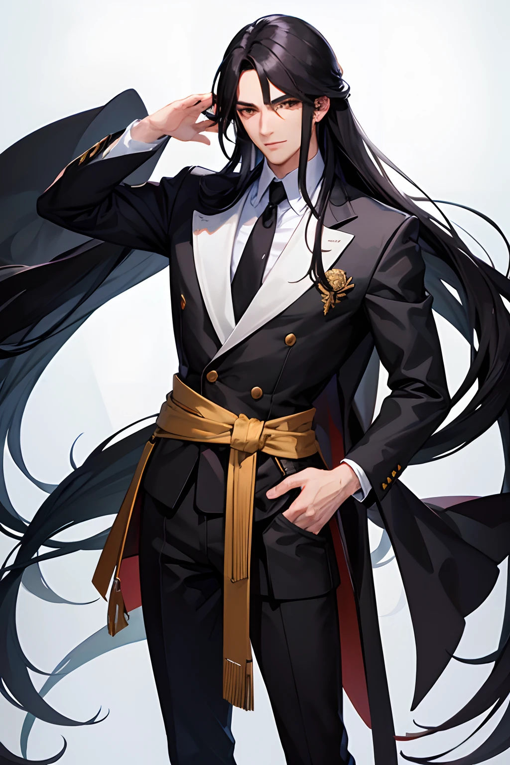 Handsome man with long black hair