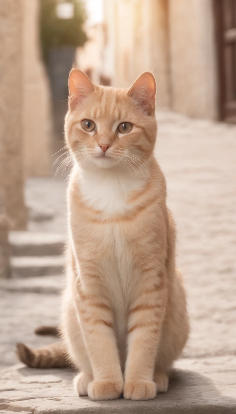 Best quality, High resolution, Image distincte, (beaucoup (Detailed) petits chats) et une fille:1.3), Focus sur le chat, Peu (Detailed) chats autour de fille,The background is an alley, Sunlight off, assis, Girl Looking Viewer, Vue de face, (Chat regardant spectateur:1.2), assis sur le sol en saisissant les genoux, (content:1.3) , (chaton)