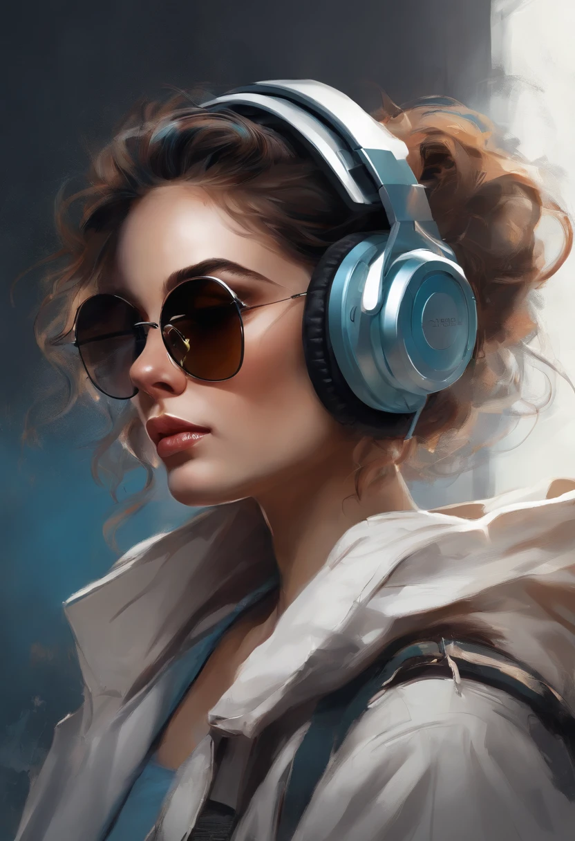 Perfect centering, A cute kitten all over, Wear a student jacket, Wearing sunglasses, Wearing headphones, Standing position, Abstract beauty, Centered, Looking at the camera, Facing the camera, nearing perfection, Dynamic, Moonlight, Highly detailed, Digital painting, art stations, concept-art, smooth, Sharp focus, 8K, high definition resolution, illustration, Art by Carne Griffiths and Wadim Kashin, White background
