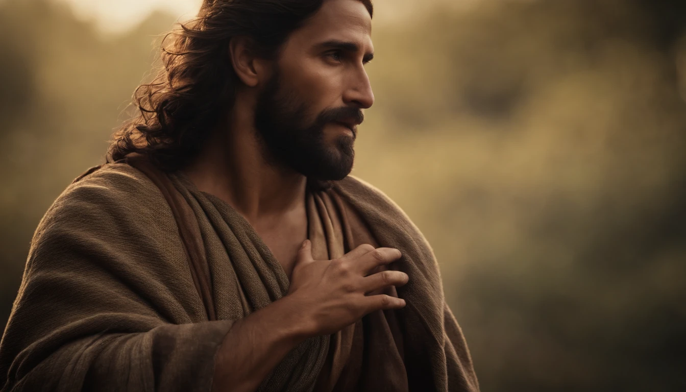 jesus cristo olhando para o interlocutor, olhando para a camera com serenidade