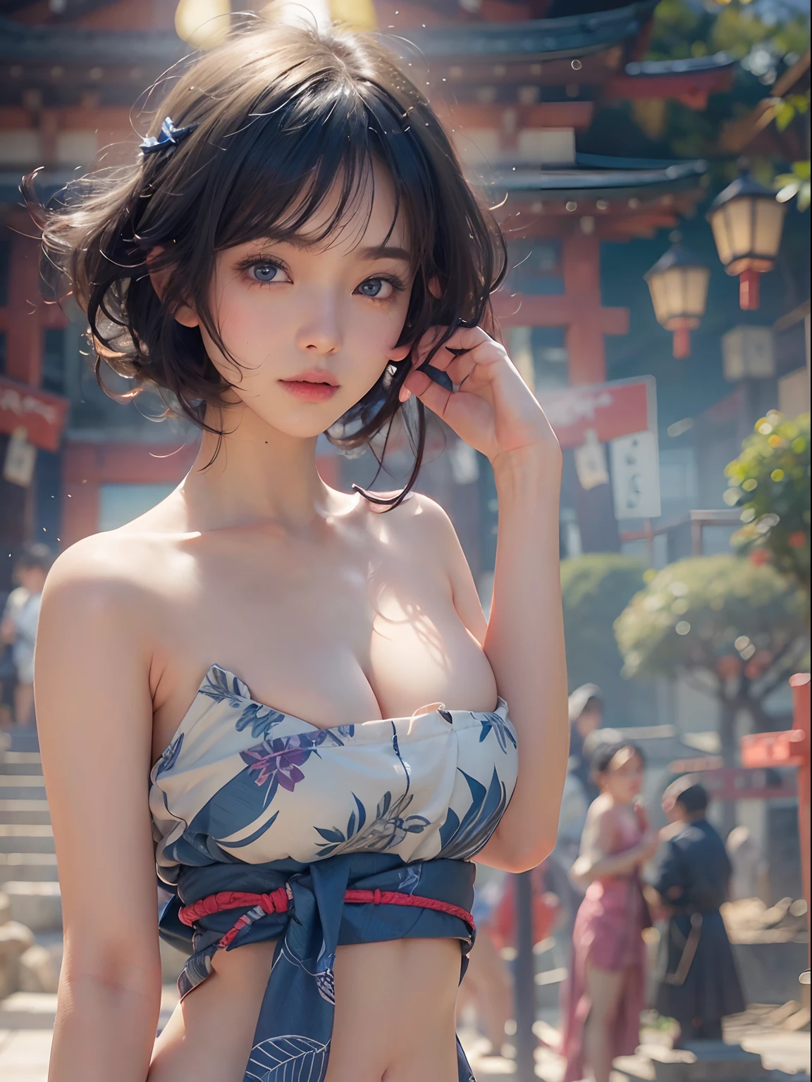 nsfw, 1girl, nude, (masterpiece: 1.4), (8K, realistic, raw photo, best quality: 1.4), skirtlift, naked, ninja, nipple areola shape clear, beautiful breasts, Japanese girl, beautiful cute face, (real face: 1.4), perfect pussy, beautiful hairstyle, realistic blue eyes, beautiful detail eyes, (real skin: 1.3), beautiful skin, attractive, ultra high resolution, ultra realistic, cinematic lighting, black colored hair, short hair, ancient Japan, japanese shrine