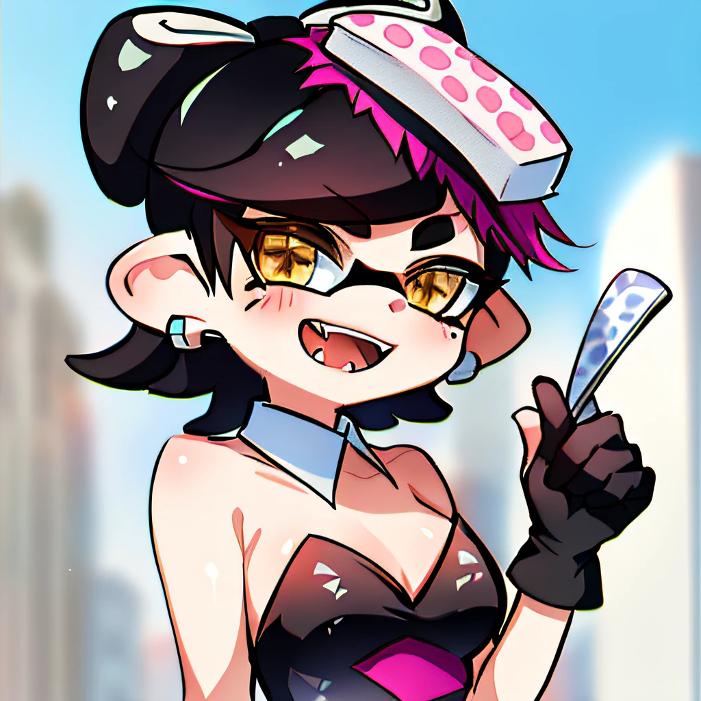 masterpiece, best quality, splatoon, callie, cute, city background, urban