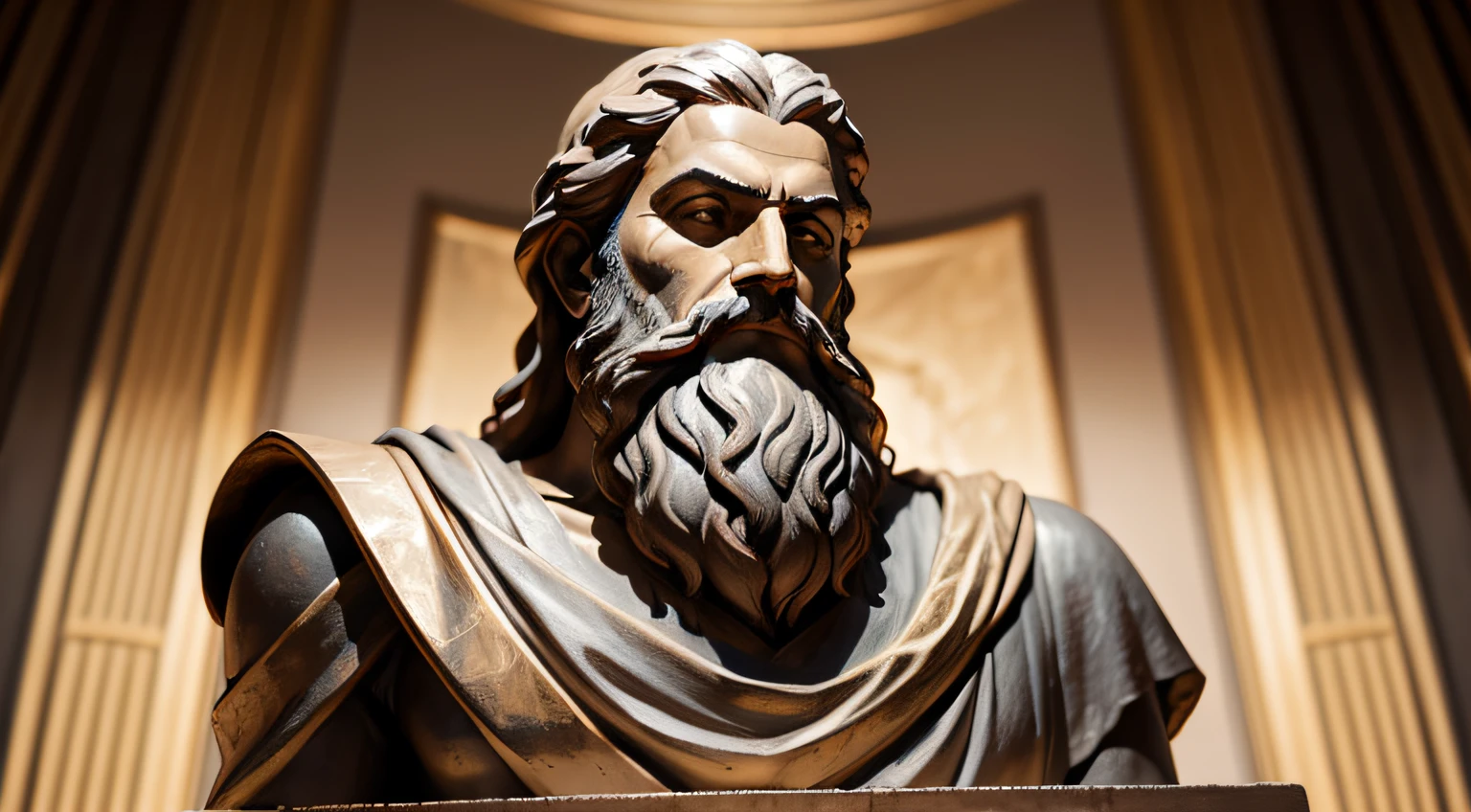 a dark bronze statue of a philosopher with a beard, philosopher, Estoicismo, theophanes, inspired by Theophanes, o grego, by Theophanes, o grego, atitude estoica, Divino e estoico, portrait of aristotle, philosophical, Filosopia, an ancient greek statue, Pose estoica, platao