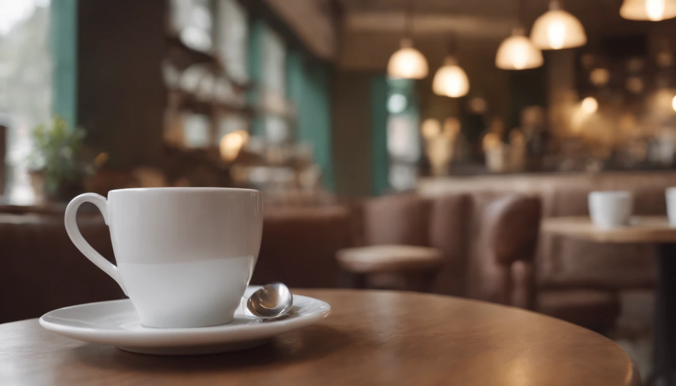 um senhor bonito, sitting alone in a cafe, enjoying a cup of coffee, olhar misterioso, ambiente aconchegante, Kawacy, visual realista em 4K.