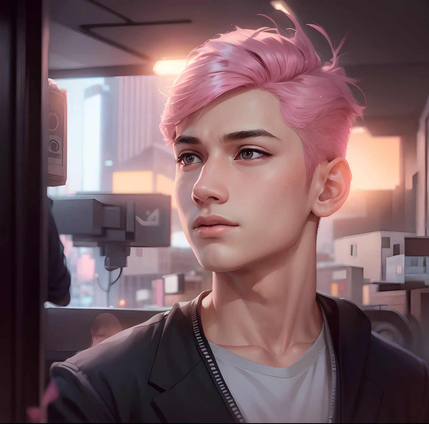 riality pank ,city, rialistic face , smart boy , background chang