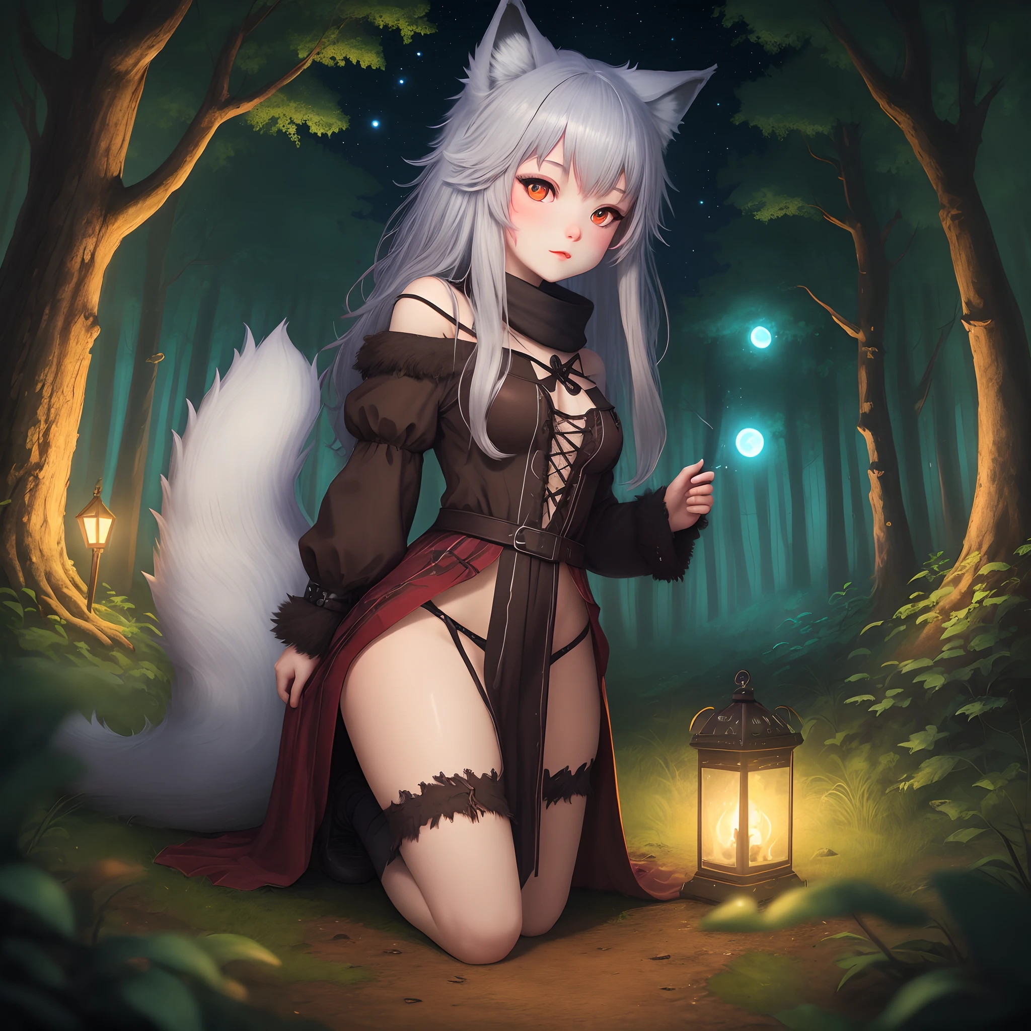 Wetwolf-girl, night forest
