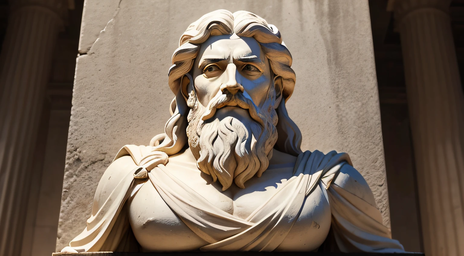 Photograph of the face of a man-profiled philosopher from ancient Greece, barba longa ((barba branca)), Cabelos Longos ((cabelos brancos)), cicatriz no olho. olhos castanhos claros. maximum quality, pele parda clara, rugas na testa. poros detalhados. Realismo. Arte Digital.8k ,"You are a skilled artist specializing in sculpting historical figures. I am looking for a striking visual representation of Marcus Aurelius, a noted Stoic philosopher of Ancient Greece who lived about 500 years before Christ. The statue should capture the serenity and introspection characteristic of the philosopher, dressed in traditional Ancient Greek costumes dating back to 500 B.C. The pose should reflect the philosophy of Marcus Aurelius and may be the one typically associated with him. Para enfatizar a figura, a cena ao redor deve ser inteiramente preta. The sculpture will be carved in soapstone, a material that you are adept at working with. Por favor, Consider creating a facial expression that conveys wisdom and courage. I am eagerly awaiting your artistic interpretation of this remarkable thinker."