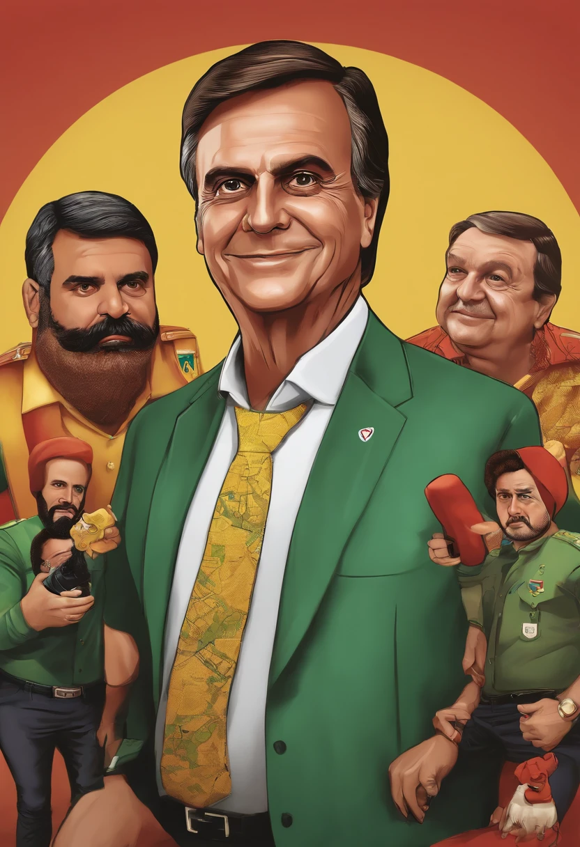 /imagine prompt: color photo of "Youtuber Super Xandão vs Jair Bolsonaro and Luis Inácio Lula da Silva"
Youtuber Super Xandão, with his larger-than-life personality, stands confidently between Jair Bolsonaro and Luis Inácio Lula da Silva, two prominent figures in Brazilian politics. The photo captures the intense atmosphere as these three individuals come face to face, representing different ideologies and contrasting visions for the country. Super Xandão's energy is palpable, his expression showcasing a mix of determination and curiosity. Bolsonaro exudes a strong presence, his stern gaze reflecting his firm beliefs, while Lula's warm smile reveals his charismatic nature. The camera used for this shot is a professional-grade model, capturing every detail with precision and clarity. The specific lens chosen allows for a shallow depth of field, emphasizing the focal point of the image - the interaction between Super Xandão, Bolsonaro, and Lula. The color film type selected enhances the richness of the colors, from Super Xandão's vibrant attire to the subtle nuances in the expressions of the political figures. This photo is an unlikely collaboration between Super Xandão, known for his entertaining YouTube content, and a group of renowned directors, cinematographers, photographers, and fashion designers. Their distinct styles and perspectives create a mesmerizing juxtaposition, capturing the clash of personalities and ideologies in a visually captivating manner. —c 10 —ar 2:3