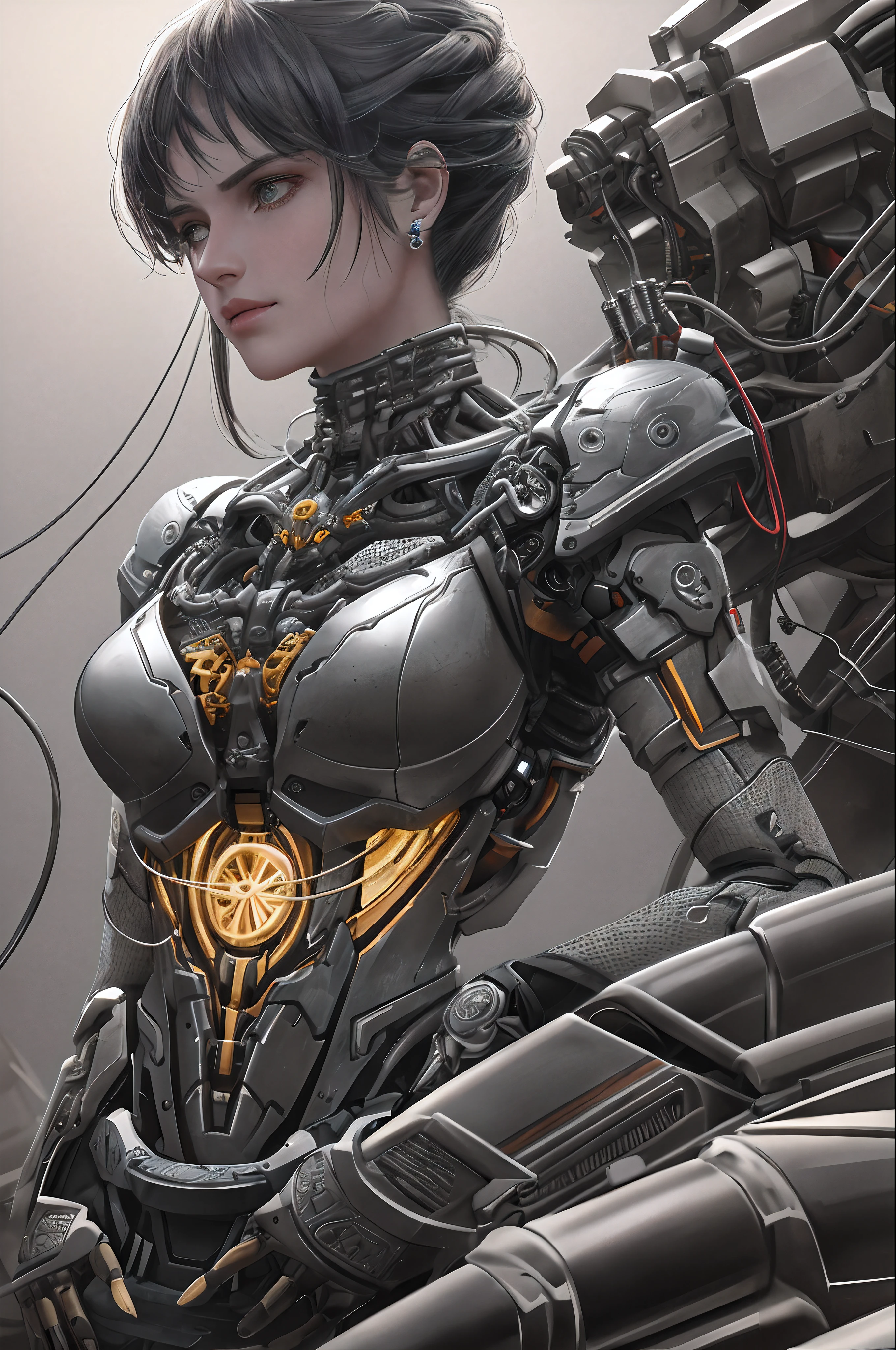 1mechanical girl,((ultra realistic details)), portrait, global illumination, shadows, octane render, 8k, ultra sharp,metal,intricate, ornaments detailed, cold colors, egypician detail, highly intricate details, realistic light, trending on cgsociety, glowing eyes, facing camera, neon details, machanical limbs,blood vessels connected to tubes,mechanical vertebra attaching to back,mechanical cervial attaching to neck,sitting,wires and cables connecting to head