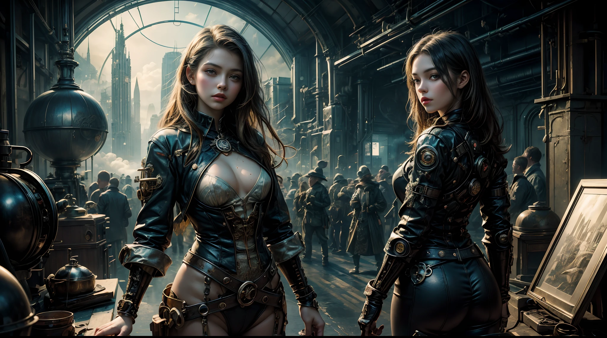 Ultra Resolution, 8k , HDR, Ultra sharp,((top-quality)), ((masterpiece)), ((realisitic)), (detailed), Reflective,there is a woman in a steam punk outfit posing for a picture, (cowboy shot: 1.2), steampunk fantasy style, steampunk girl, steampunk inventor girl, sci-fi steampunk, dieselpunk art style, steampunk pin-up girl, digital steampunk art, steam punk style, steam-punk, young girl in steampunk clothes, steampunk digital art, high quality steampunk art, steampunk