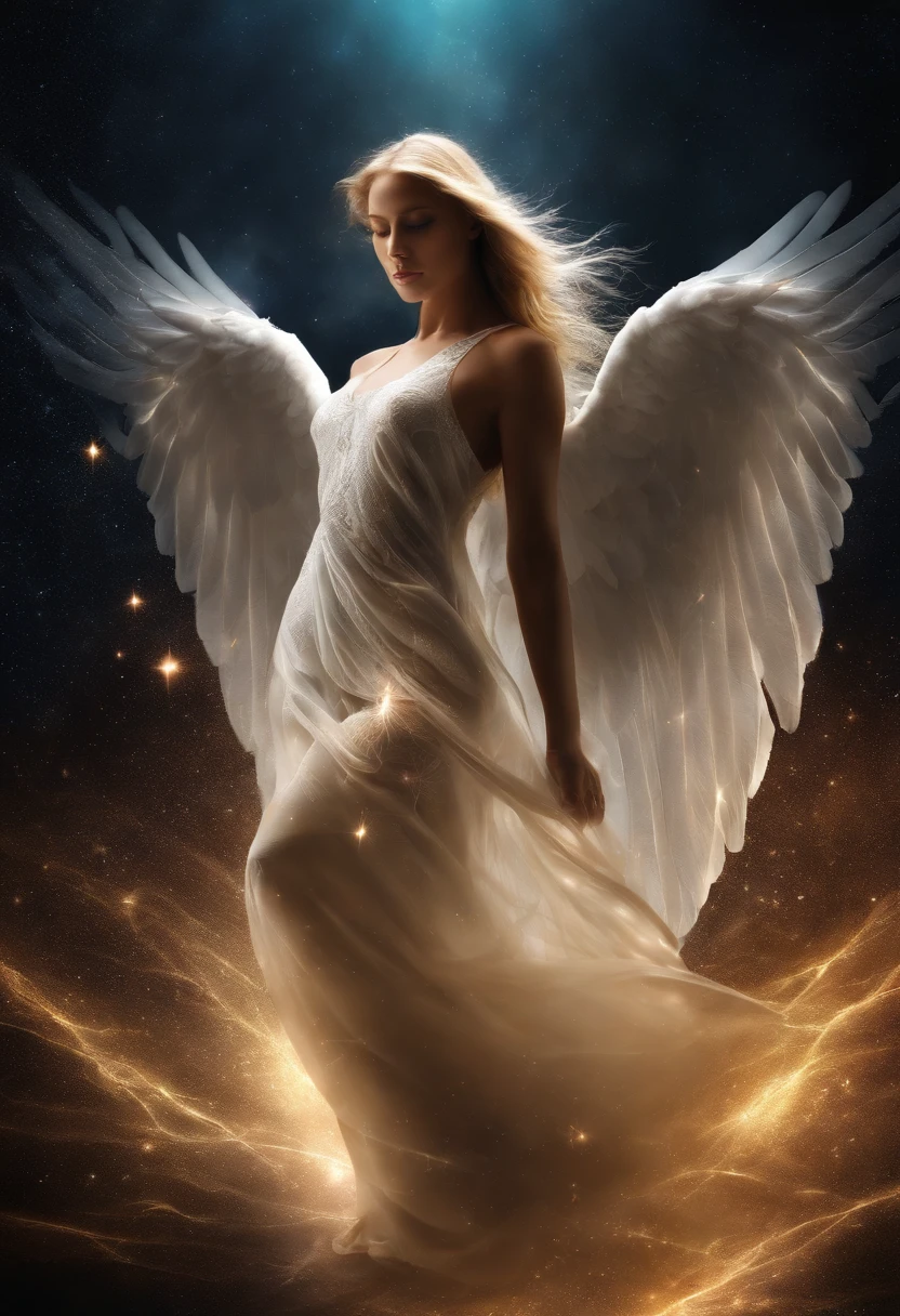 cosmic fallen angel, olhos claros brilhantes, Biomechanicals, estranho, assustador, Pesadelo, cores muito brilhantes, light particles, com luz brilhante, Mshiff, Arte do papel de parede, Papel de parede UHD