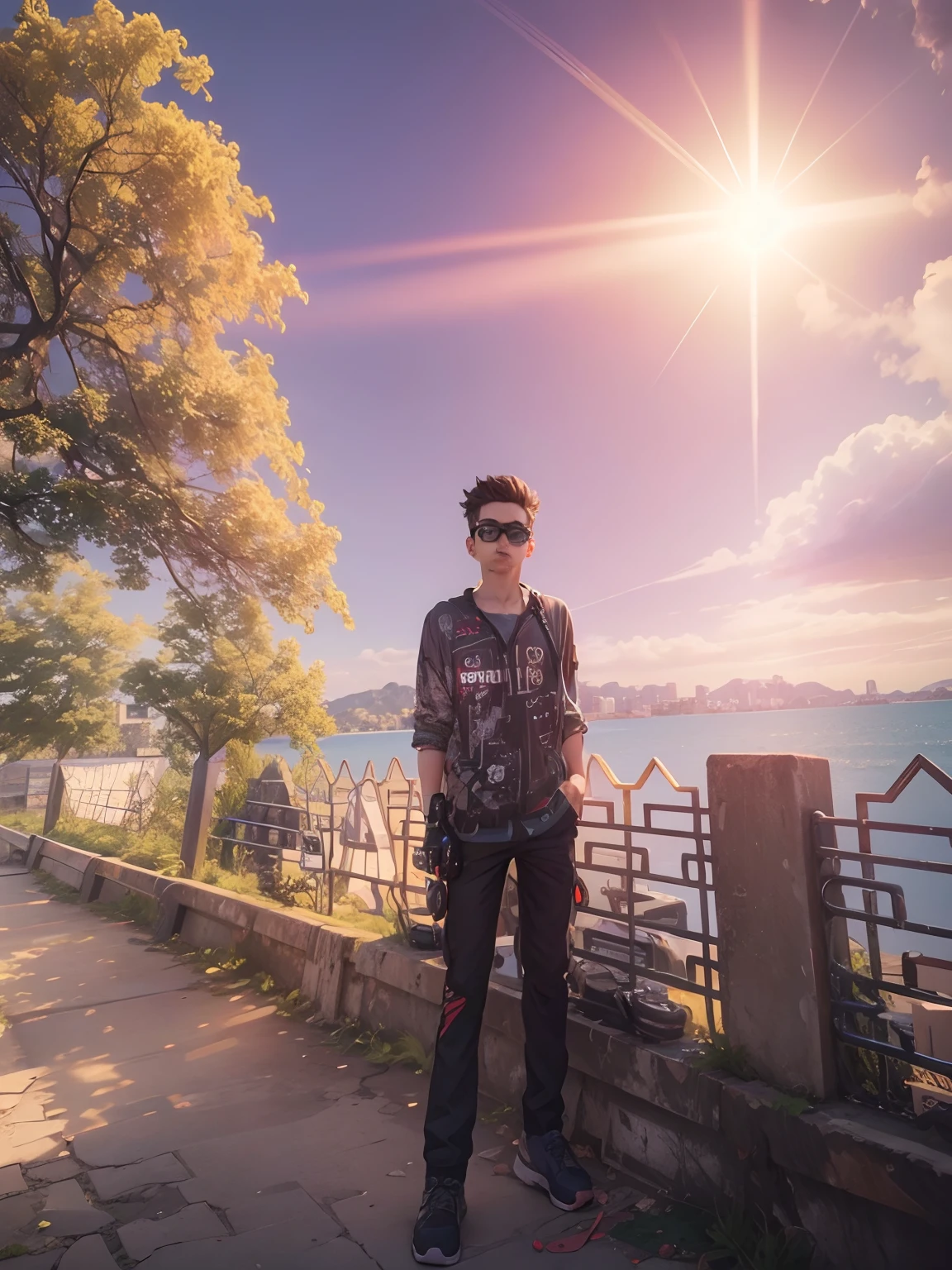 Change background chybeerpunk anime boy,realistic face, 8k,ultra realistic