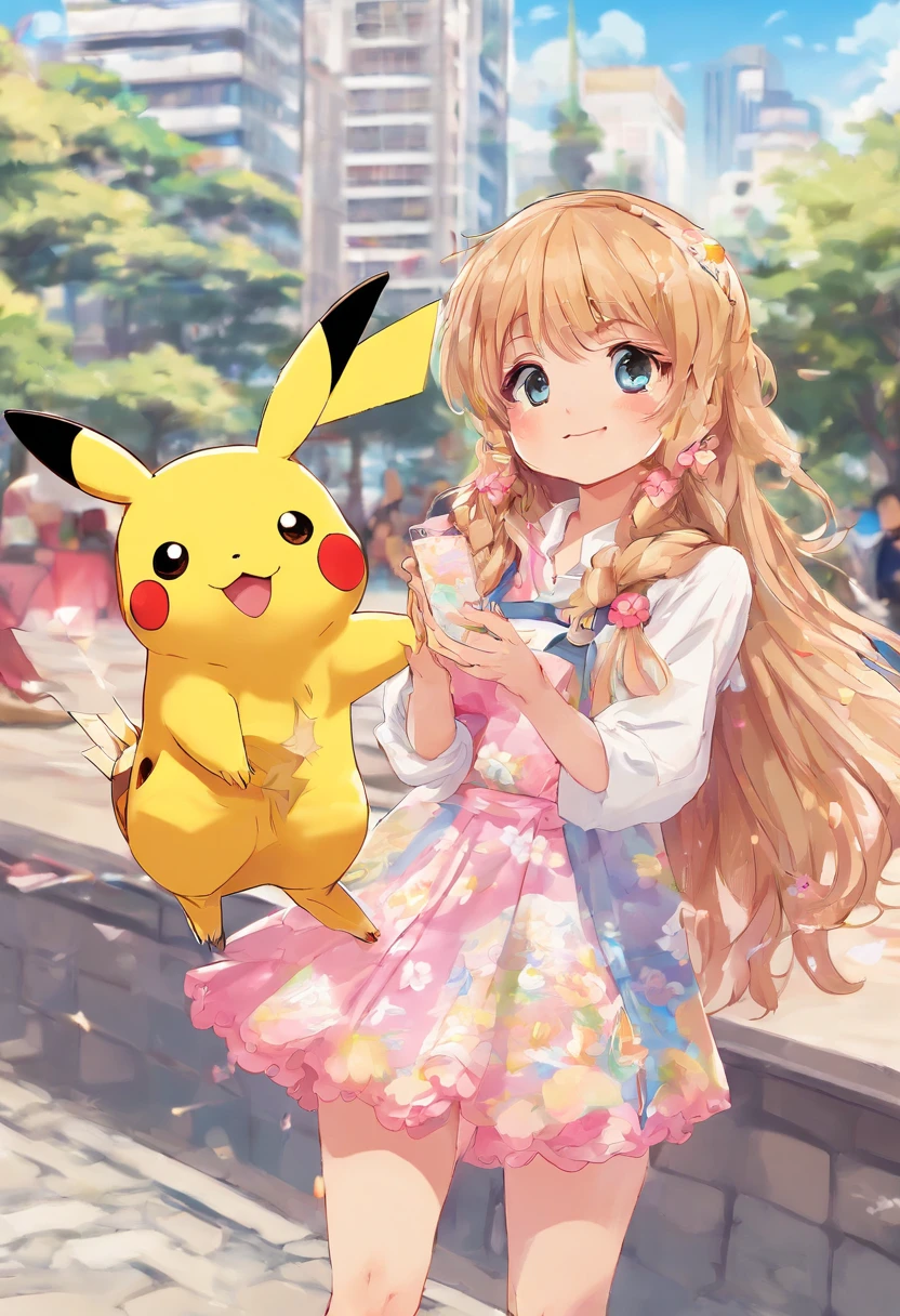 Fringed woman playing with Pikachu in Tokyo