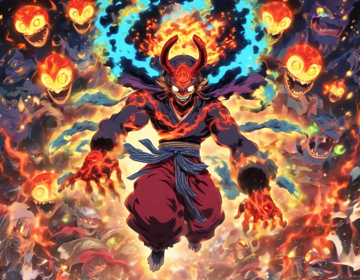 human alien yokai spirit inhabitation devil, multiple eyes, multiple hands, multiple legs , mutliply , magic madness, fantasy amalgamation,