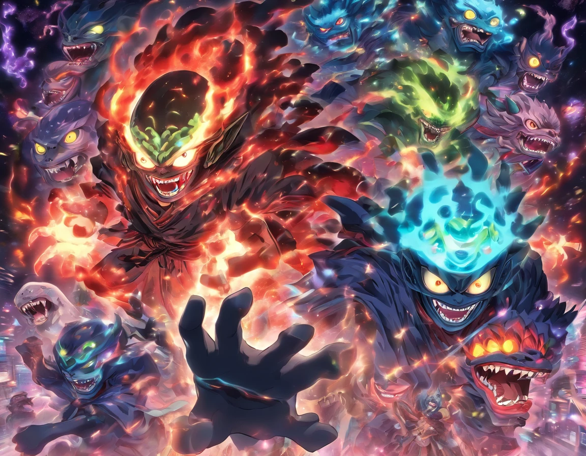 human alien yokai spirit inhabitation devil, multiple eyes, multiple hands, multiple legs , mutliply , magic madness, fantasy amalgamation,