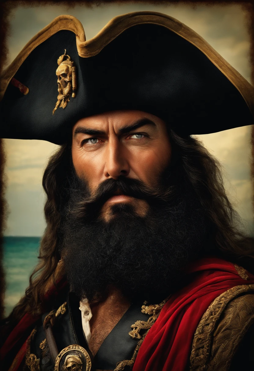 An image of Blackbeard's head exposed and a warning or message meant to intimidate other pirates