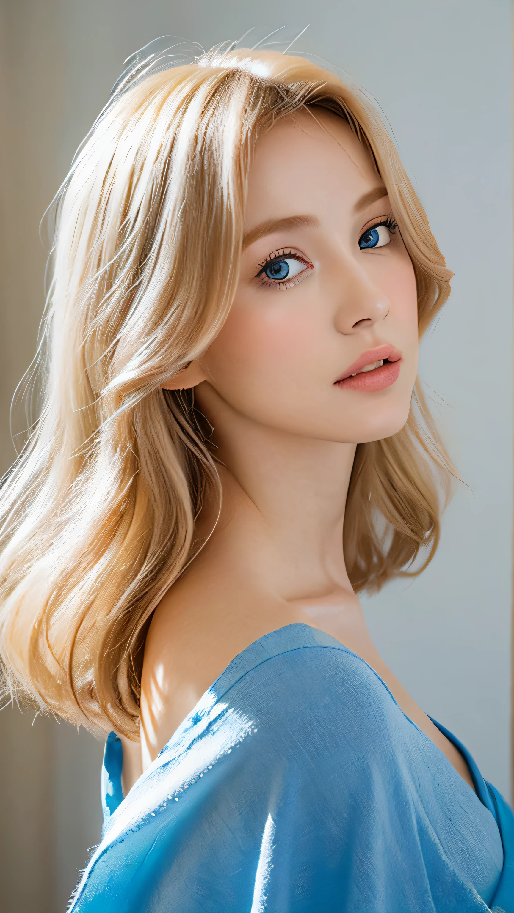 Create a portrait of a cute girl with blond hair, which seem to slowly descend down her back. Pay attention to detail, To give your hair a natural look. Her blue eyes should shine in the soft light, creating a feeling of warmth and comfort.
Emphasize the individuality of the girl, by adding long eyelashes, which give her look mystery. Pay attention to the blue dress, It should be light and airy, And the fabric is the fabric of dreams.
Create a spectacular portrait in a realistic style, where every detail will matter. Try to convey the harmony and tenderness of the image, so that everyone, Who will see this work, felt the magic of this sweet girl