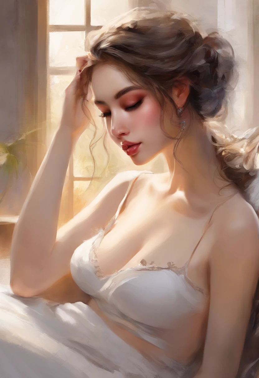 there is a woman in a white bra top laying on a bed, seductive anime girls, Smooth anime CG art, beautiful and seductive anime woman, [ 4 K digital art ]!!, attractive anime girls, beautiful alluring anime teen, Extremely detailed Artgerm, Beautiful anime girl, Digital anime art, trending on cgstation, Guviz-style artwork