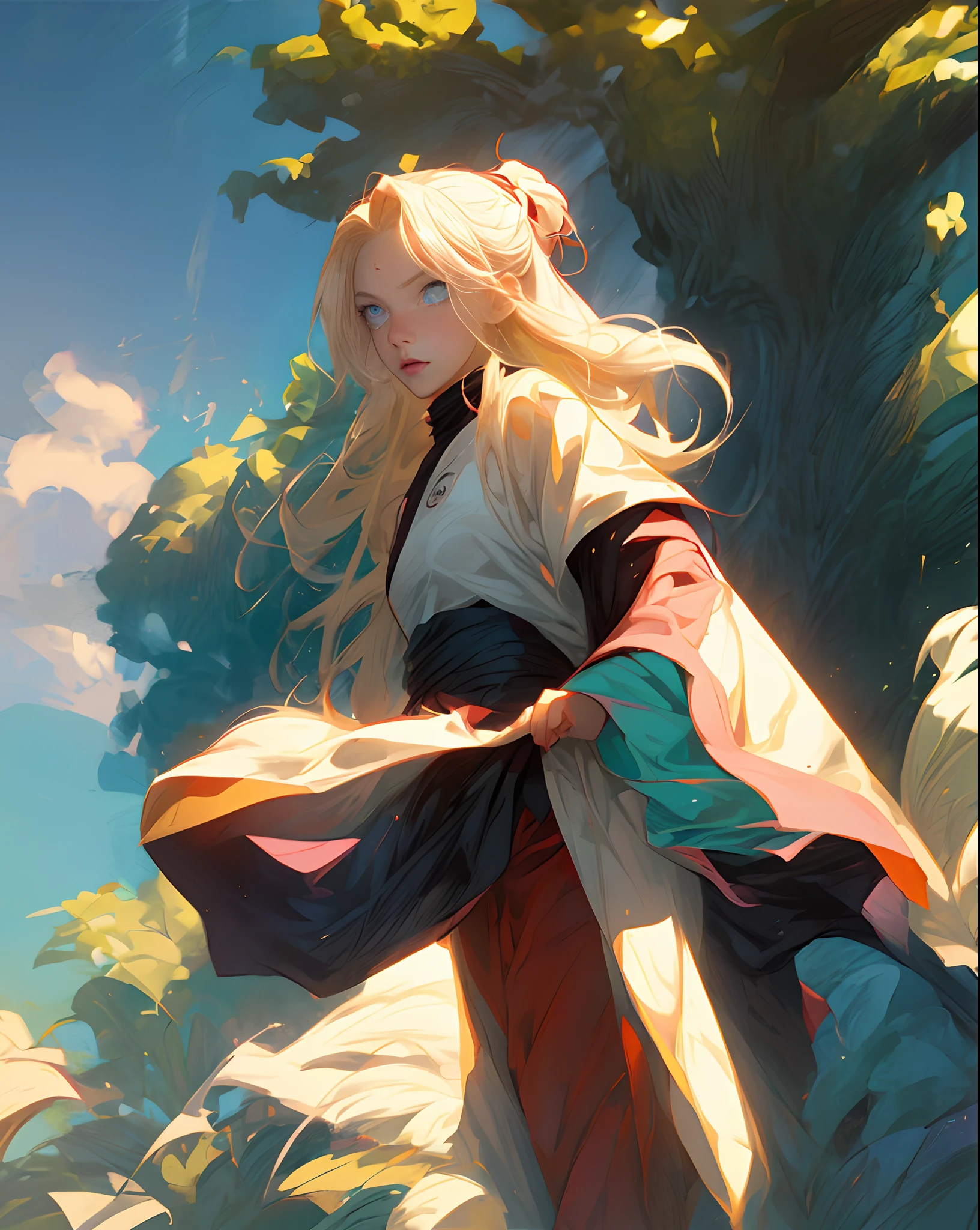 masterpiece, best quality, naruko (naruto's girl version from naruto shippuden anime), full body, 1girl, solo, long hair, blonde hair, blue eyes, very long hair, looking at viewer, pretty,