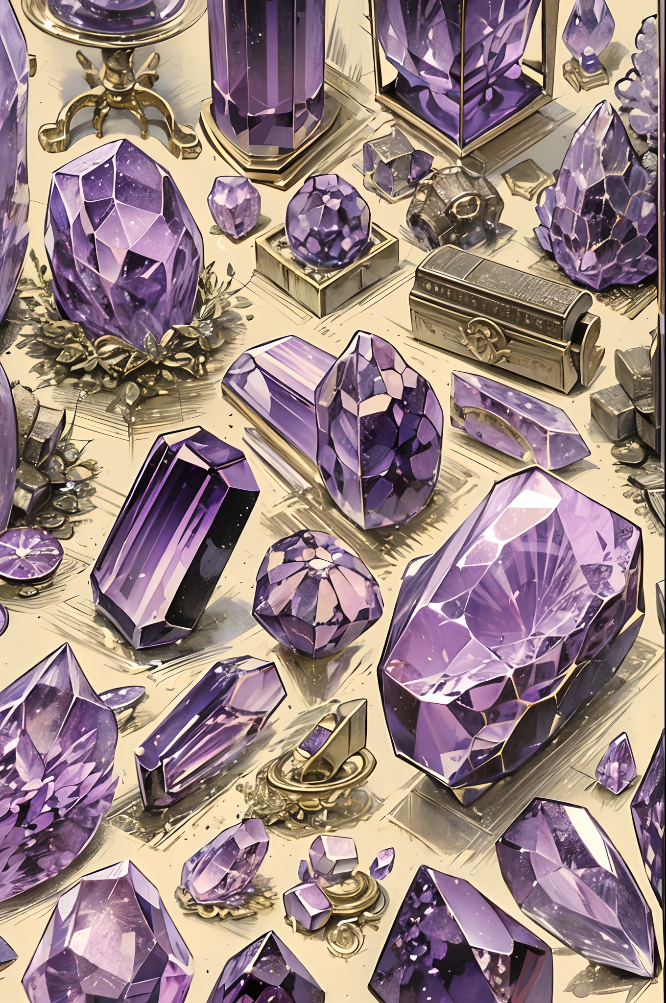 ((nobody)) 
Vintage Victorian style, Precise old encyclopedia (best quality:1.2), (detailed:1.2), (masterpiece:1.2), vintage illustrations of purple amethyst crystals