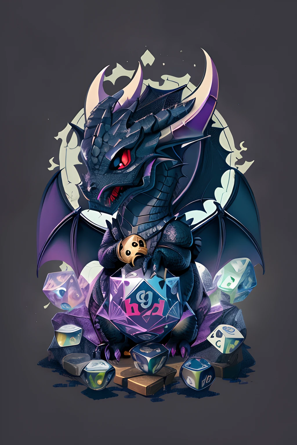 There is a dragon with a die and a skull on it, high quality dnd illustration, d&D Commission of the babygon of Art, dungeons and dragons art, DND Arte, DND Fantsay Arte, d & D Arte Digital Fantasia, dungeons and dragons portrait, crystal dragon, dungeons and dragons art, dnd card art, d&Illustration style D, Arte de Dungeons and Dragons