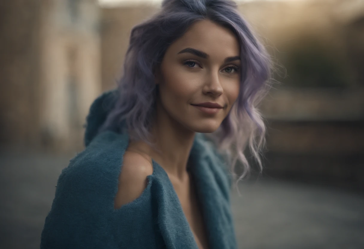 smiling girl, blue hair, full naked body