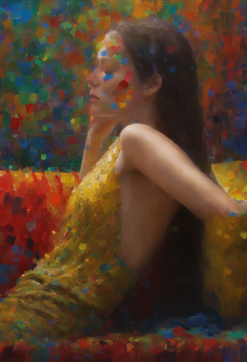 A painting of a woman with her eyes closed, ((golden ratio}} laying on the sofa after a long night on the town, a sensual painting, a Beautiful expressive painting, Wadim Kashin. Ultra photo realism, Louise Ross, digital painting art, Perceptual digital painting, Stylish digital painting, Bonito painting, glossy digital painting, beautiful digital painting, digital art painting, Fine paintings, ((Rod acrylic paint)).
