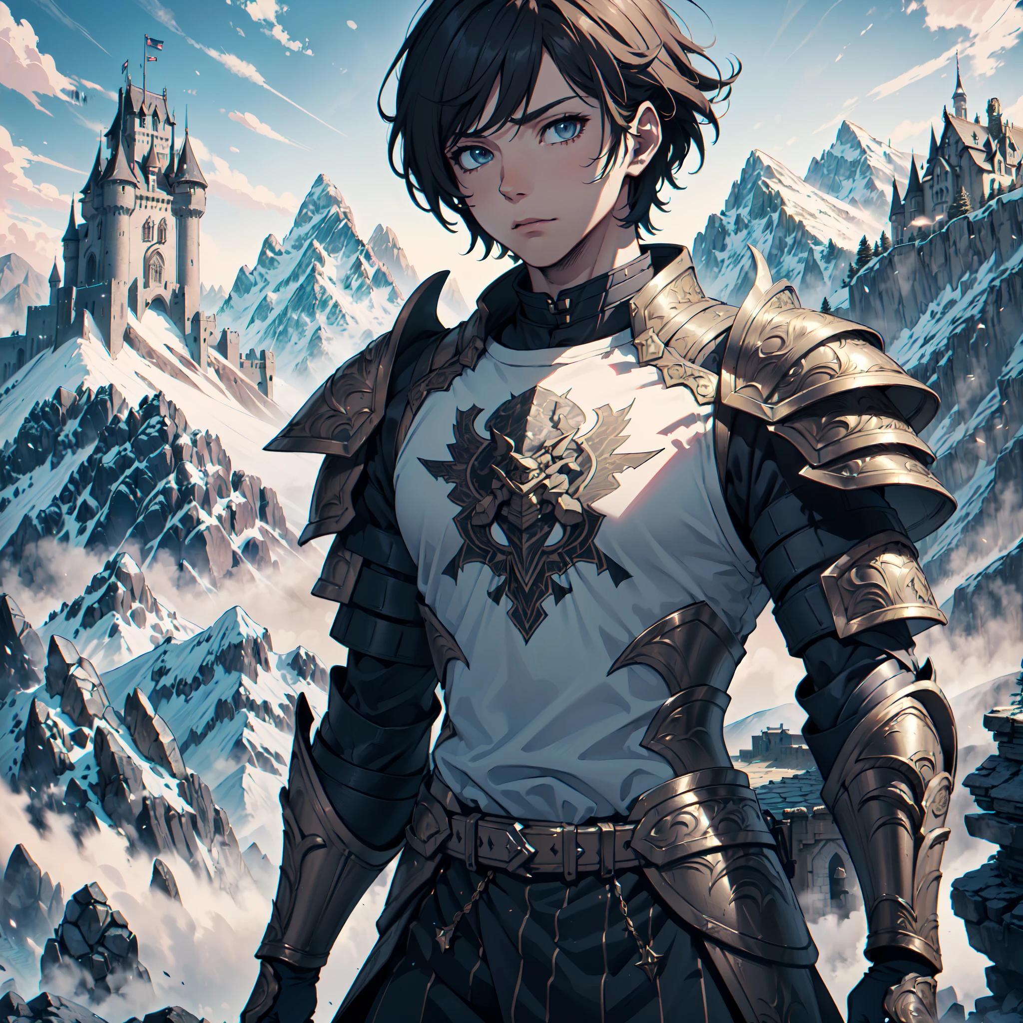 128K Resolution,
Ultra High Definition,
Best Quality,
Hyper Detailed,
Masterpiece,
Anime,
Body Shot,
1 Boy,
Handsome,
Hyper Detailed Short Hair,
(((Hyper Detailed Armor Plates))),
(((Hyper Detailed Undershirt))),
(((Hyper Detailed Engraving Baron Armor))),
(((Mountain Castle Background Scenery))),