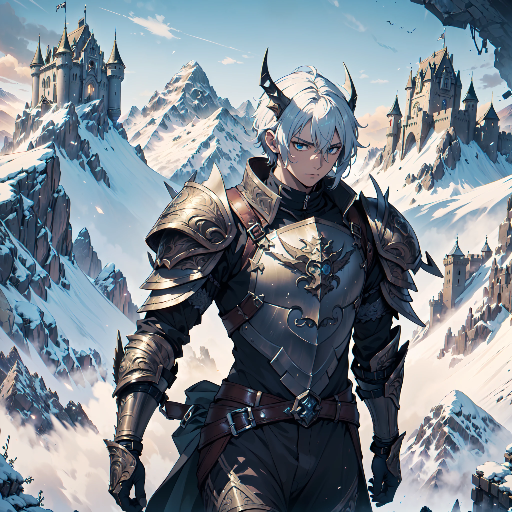 128K Resolution,
Ultra High Definition,
Best Quality,
Hyper Detailed,
Masterpiece,
Anime,
Body Shot,
1 Boy,
Handsome,
Hyper Detailed Short Hair,
(((Hyper Detailed Armor Plates))),
(((Hyper Detailed Undershirt))),
(((Hyper Detailed Engraving Baron Armor))),
(((Mountain Castle Background Scenery))),