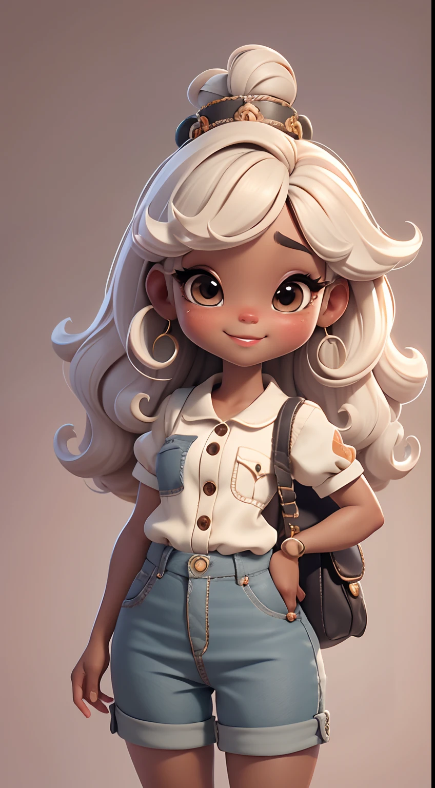 Create a series of cute afro chibi style dolls with a cute safari theme, each with lots of detail and in an 8K resolution. All dolls should follow the same solid background pattern and be complete in the image, mostrando o (corpo inteiro, incluindo as pernas: 1.5)
Boneca Mini Safari: Chame-a de Marina. Ela deve ter cabelo tom preto. Seus olhos devem ser grandes e expressivos, with long eyelashes and rosy cheeks. Sorriso delicado e branco. Marina deve estar vestida com uma jaqueta, Camiseta, Ornate safari pants and accessories. She must hold safari accessories. Certifique-se de adicionar detalhes nas roupas, such as buttons and pockets, sapato bonito
Certifique-se de adicionar sombras, texturas e detalhes nos cabelos, roupas, Safari utensils, to make them even more adorable and charming.