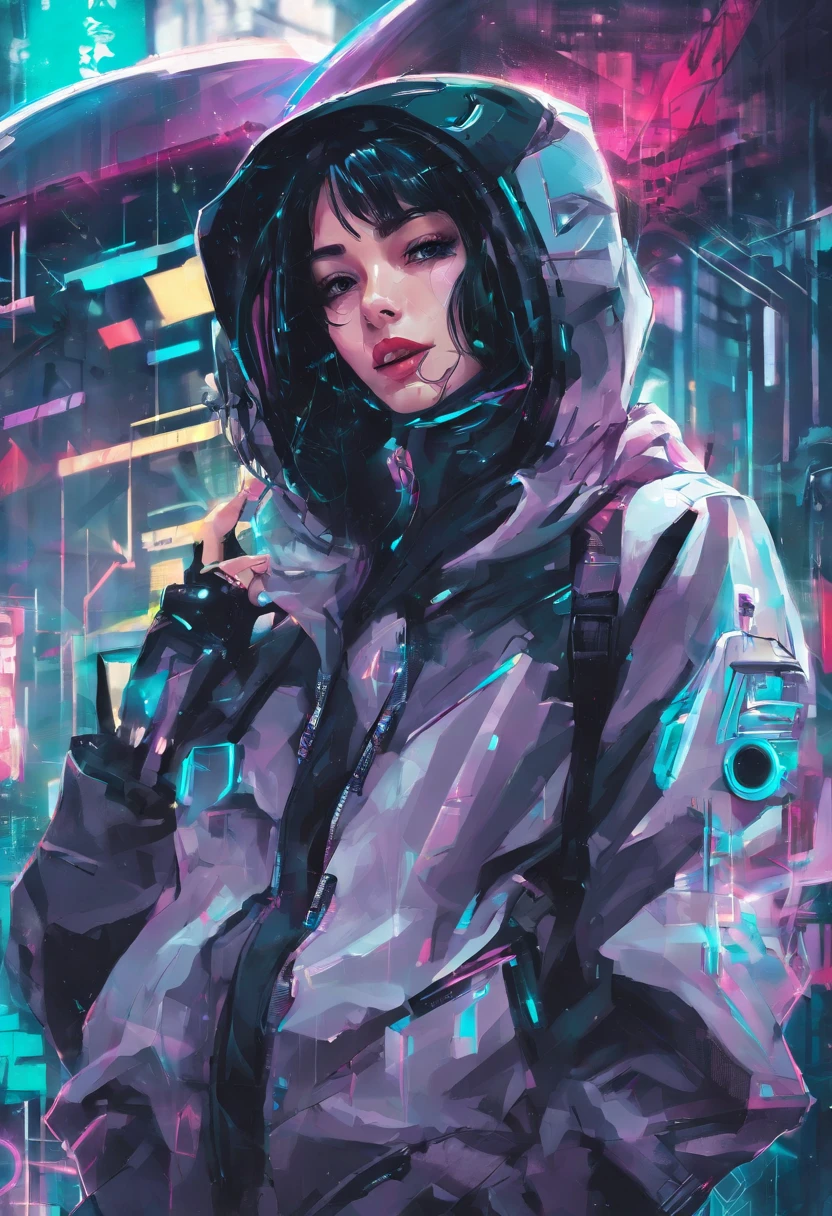 anime girl with a mask and a hood on in the rain, cyberpunk anime girl, jet black haired cyberpunk girl, cyberpunk art style, dreamy cyberpunk girl, cyberpunk themed art, female cyberpunk anime girl, dark cyberpunk illustration, cyberpunk vibe, cyberpunk girl, cyberpunk anime art, anime cyberpunk art, digital cyberpunk anime art, the cyberpunk girl portrait, dark cyberpunk, female cyberpunk
