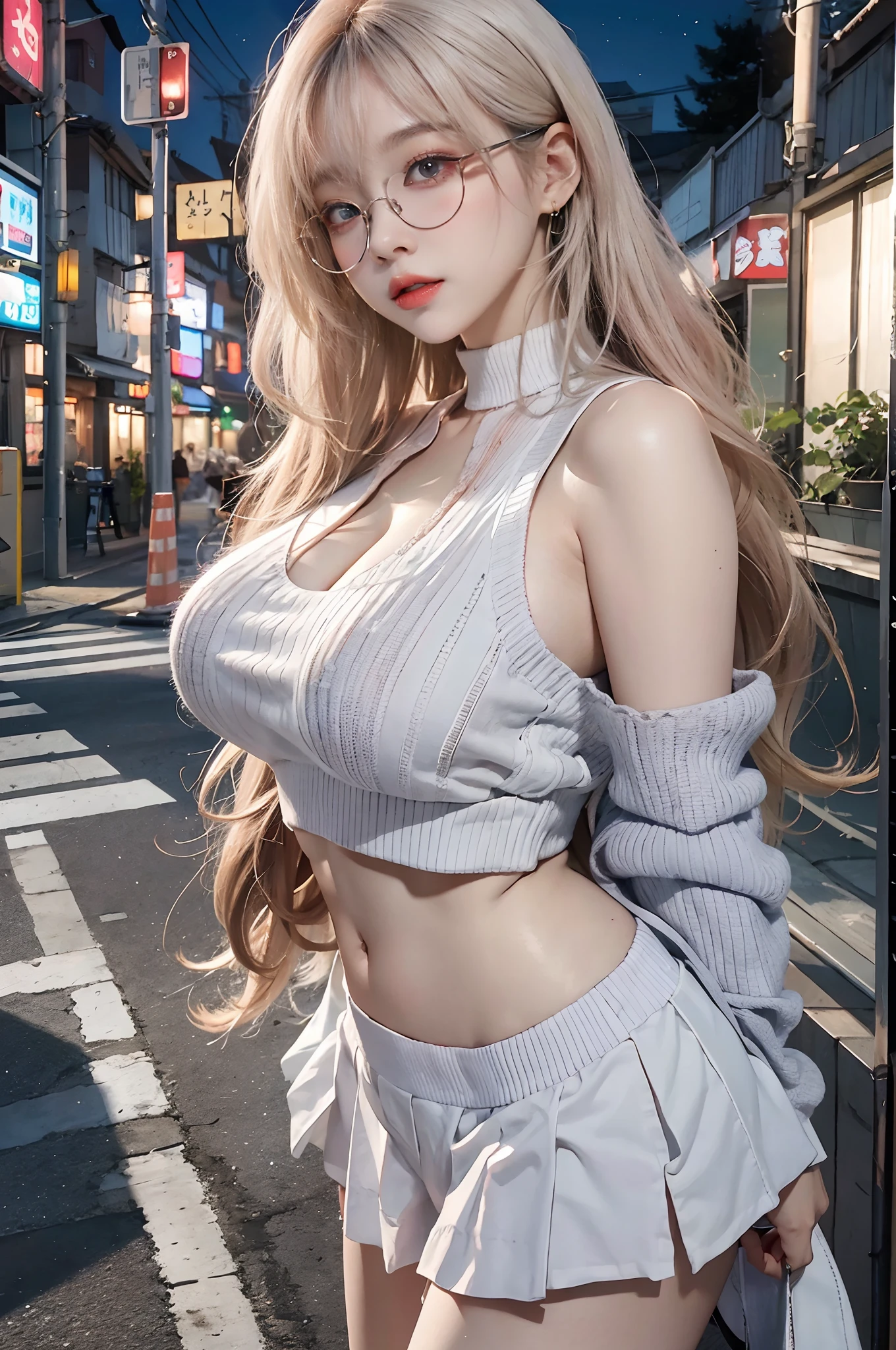 (8K, 超A high resolution, Best Quality, masutepiece:1.2)、RAW portrait of japanese girl、超A high resolution、top-quality、 (huge-breasted、stick out chest:1.35)(Nipple protrusion:1.8)((White Tight Bodycon:1.4))、、(Hands behind the head、Show the armpits:1.3)、(In the street:1.2) BREAK (Natural Skin Texture、Detailed skin、Hyper-Realism、ultra sharpness)、intricate detailes、depth of fields、Sexy adult woman、(Blonde long hair:1.3)、((​masterpiece、top-quality、high-detail))、(Photorealsitic:1.4)、独奏、closes mouth、Smile happily、big eye、Distinct double eyelids、Lashes、long neck、Absolute area、Clean collarbone、face perfect、thin lips、a small face、(gazing at viewer、Black eyes、lipgloss:1.1)、(From the side:1.6)(toned big buttocks、Short stature、and draw the full body、High Heel Long Boots:1.2)Extraordinary beauty、super cute woman、Beautiful legs