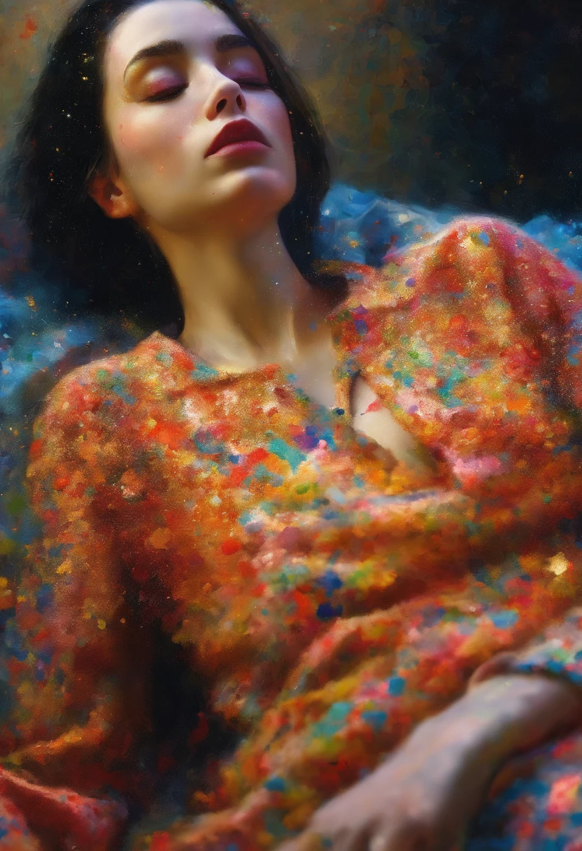 A painting of a woman with her eyes closed, 1960s era ((golden ratio}} laying on the sofa after a long night on the town, a sensual painting, a Beautiful expressive painting, Wadim Kashin. Ultra photo realism, Louise Ross, digital painting art, Perceptual digital painting, Stylish digital painting, Bonito painting, glossy digital painting, beautiful digital painting, digital art painting, Fine paintings, ((Rod acrylic paint)).