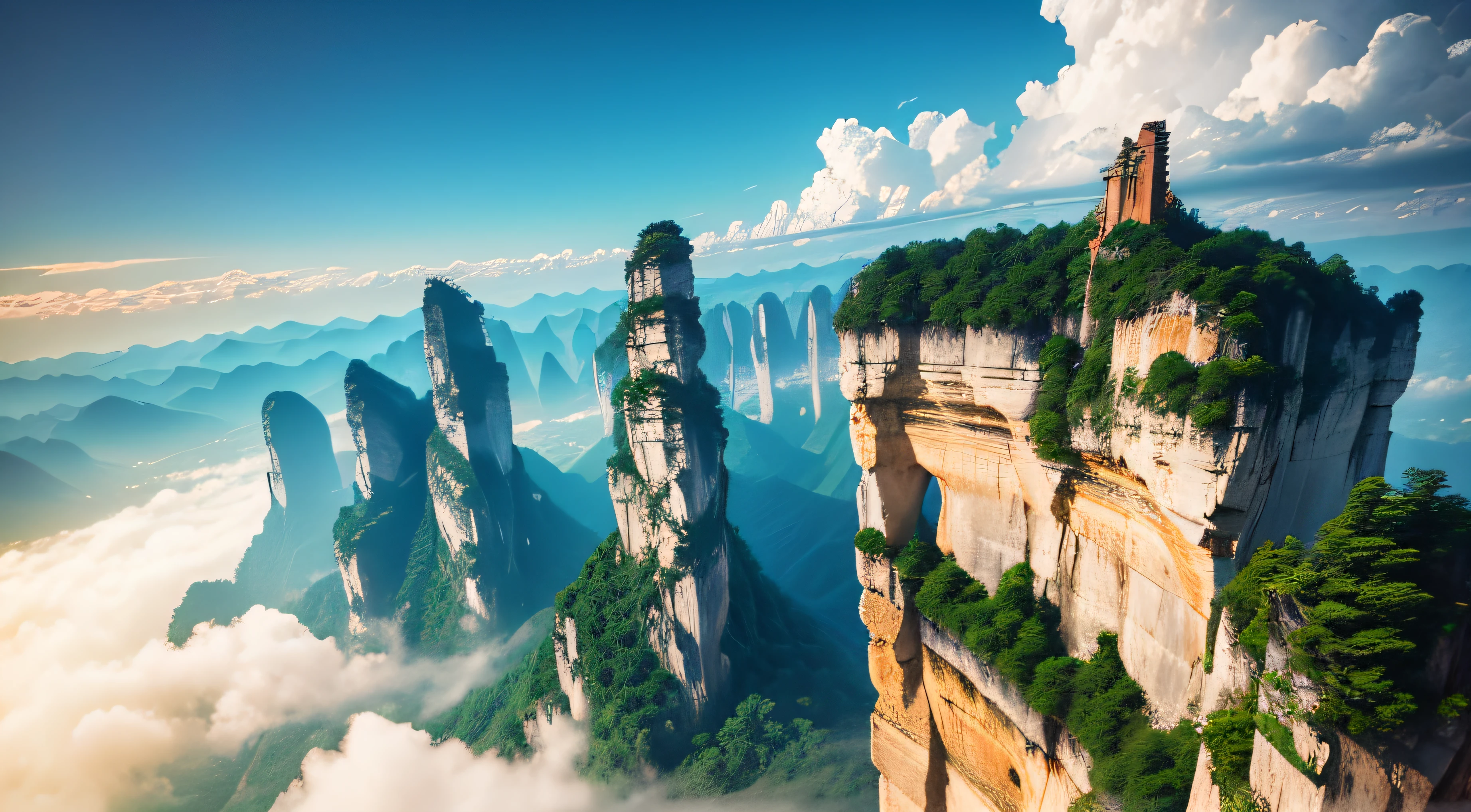 Aerial view of the cliffs，magnifica，Momentum，Bird's eye view style of Zhangjiajie