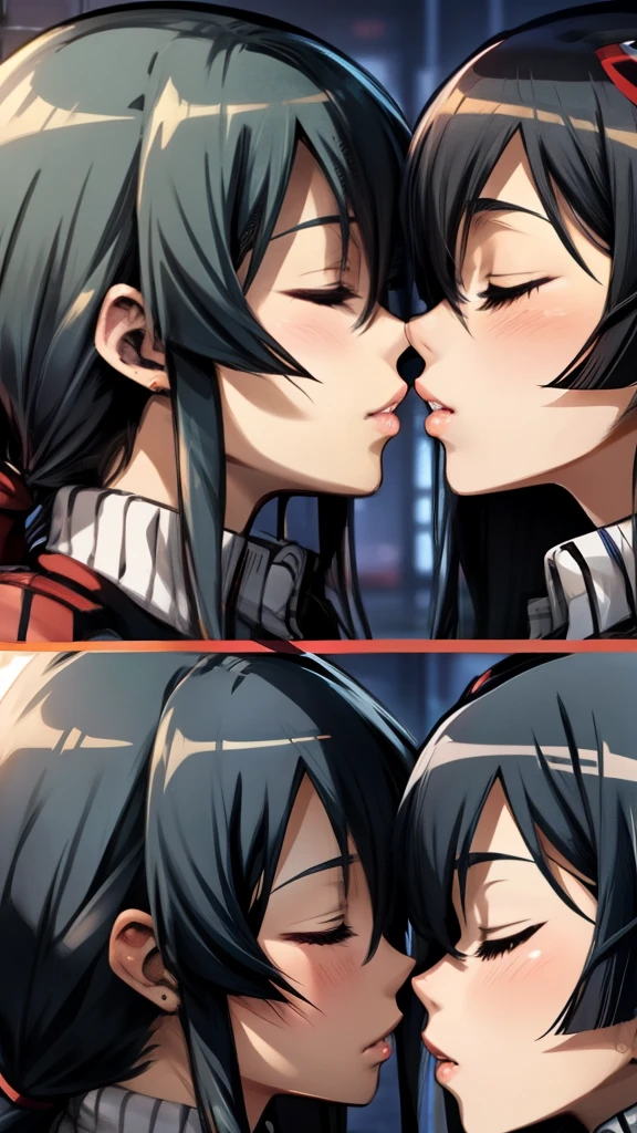 Akame (akame ga kill), closed eyes, prepared to give a kiss, puckered lips