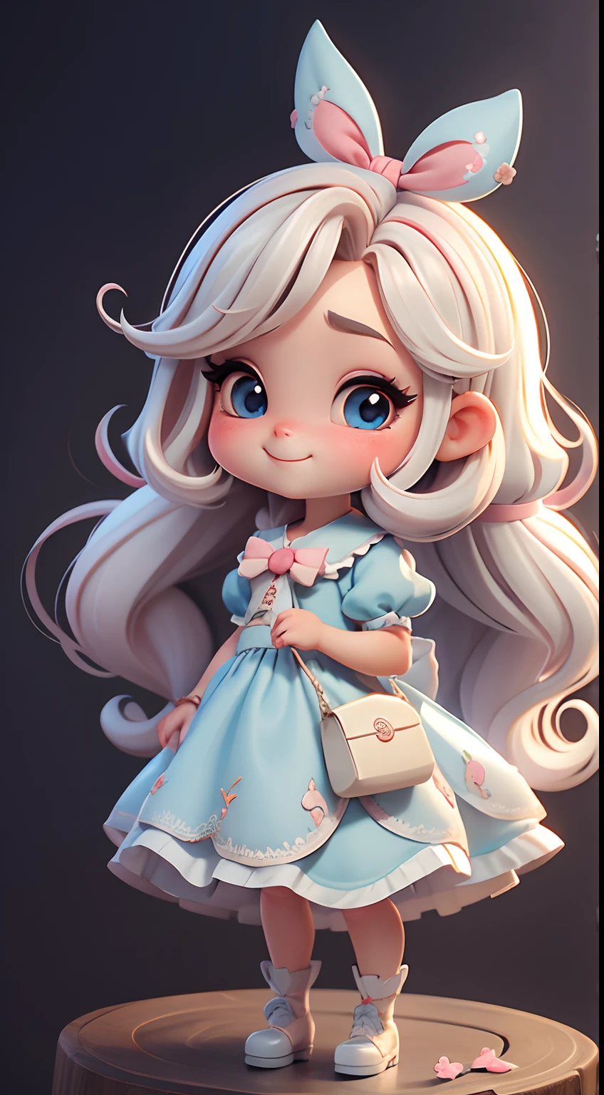 Create an 8K version of Alice's baby loli character.

Boneca Chibi Alice: Deve ficar charmoso e bonito, Preserve the iconic elements of the original character. Alice Chibi deve ter um rosto redondo com grande, olhos brilhantes, long eyelashes and rosy cheeks. Seu cabelo deve ser curto e tons brilhantes de castanho claro ou claro.

vestido bonito: Vestir Alice chibi em um vestido bonito e elegante em tons de vermelho ou branco. O vestido pode ter babados, renda & Detalhes, referring to the theme of Wonderland. Add loops or ribbons, Para dar um toque de delicadeza.

avental & arco: Adicione um avental branco sobre o vestido de Alice Chibi, It is tied at the waist with a thin bow. O avental pode ter pequenos detalhes, como bolsos ou bordados finos.

Meias e sapatos bonitos: Complete o look chibi de Alice com meias listradas azuis e brancas ou detalhes divertidos. standingn, Coloque sapatos de boneca bonitos, com gravatas ou fivelas.

Magic Accessories: Add charming accessories to Alice's chibi, like a bow in the hair or a tiara with Wonderland details. You can also get your hands on beautiful themed accessories.

Certifique-se de adicionar sombras, Texturas e detalhes nos cabelos, Alice Chibi's clothes and accessories, to make it even more charming and charming. Give him a smiling expression and a sweet smile on his face, Capturing the essence of the character in a subtle and charming way.
