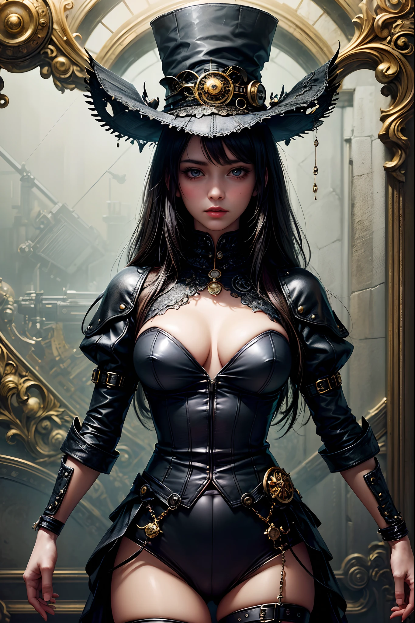 Ultra Resolution, Ultra detail, 8k , HDR, Ultra sharp,((top-quality)), ((masterpiece)), ((realisitic)), (detailed), Reflective,there is a woman in a steam punk outfit posing for a picture, steampunk fantasy style, steampunk girl, steampunk inventor girl, sci-fi steampunk, dieselpunk art style, steampunk pin-up girl, digital steampunk art, steam punk style, steam-punk, young girl in steampunk clothes, steampunk digital art, high quality steampunk art, steampunk