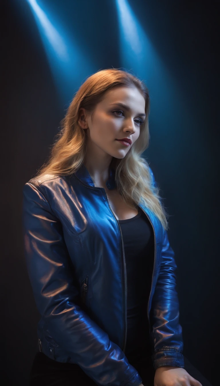 (Erwachsene spanische Frau:1.1), Blick in die Kamera, (blaue neonfarbene Jacke mit Nieten:1.3), (Rave-Mode:1.5), (Large size, zerzaustes schwarzes Haar:1.3), (open zipper:1.2), (erotisch:1.3), (sexy:1.3), (covered with black polyvinyl:1.5), (Leuchtende Neonlichter:1.7), (dangling sprinkler wires hang from an opening in the ceiling:1.7), best quality, .RAW, Meisterwerk, Super feines Foto, best quality, Super high definition, Fotorealistischer Realismus, Sonnenlicht, full body portrait, Zartes Gesicht, Lebendige blaue Augen, detailliertes Gesicht, Sterne Hintergrund, splendid, Hochdetaillierter Skin, Realistische Skin-Details, Sichtbare Poren, Scharfer Fokus, High quality, Fotorealismus, Von unten gesehen, Durchscheinend, (Lustful:.5), sinnlich, lasziv, dominant, (sexuell:1.3), sexy, romantisch, High quality, Filmkorn, Filmisches Licht, Seitenbeleuchtung, Blendenfleck, raytracing, detailliertes Gesicht, Detaillierter komplexer Sternenhintergrund, Realistische Skin-Details, Sichtbare Poren, Scharfer Fokus, Volumetrischer Nebel, Overexposed light, Pop und leuchtende Farben, extrem bunt, sehr lebendige Farben, bunt!!!, wicked. Lebendige Farben. niedlich, sehr bunt, sehr farbenfroh, Modefotografie, Bold psychedelic colors, super bunt