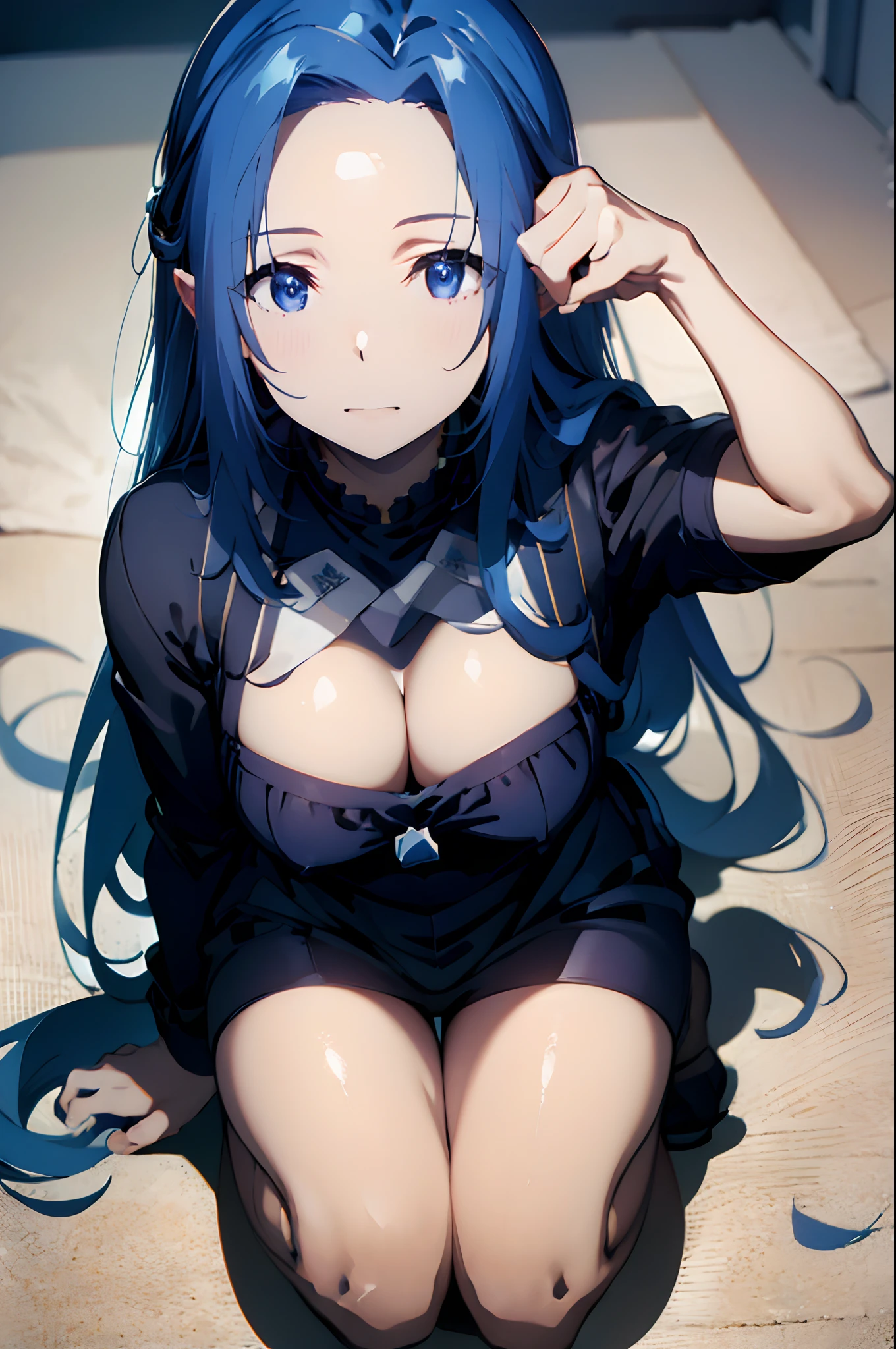 Blue hair,Dark Blue,eager pet pose