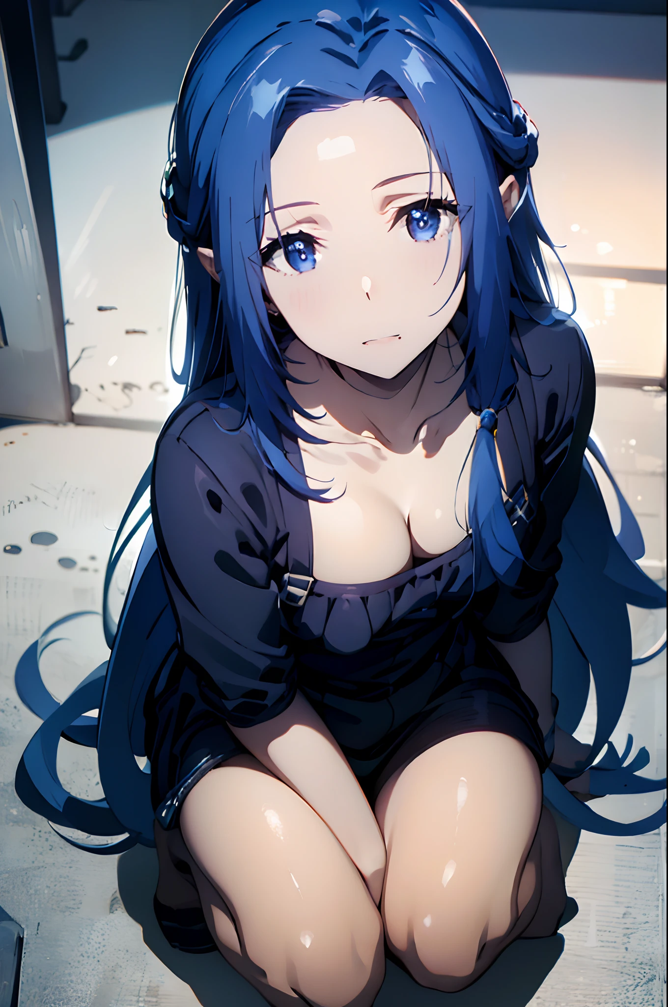 Blue hair,Dark Blue,eager pet pose