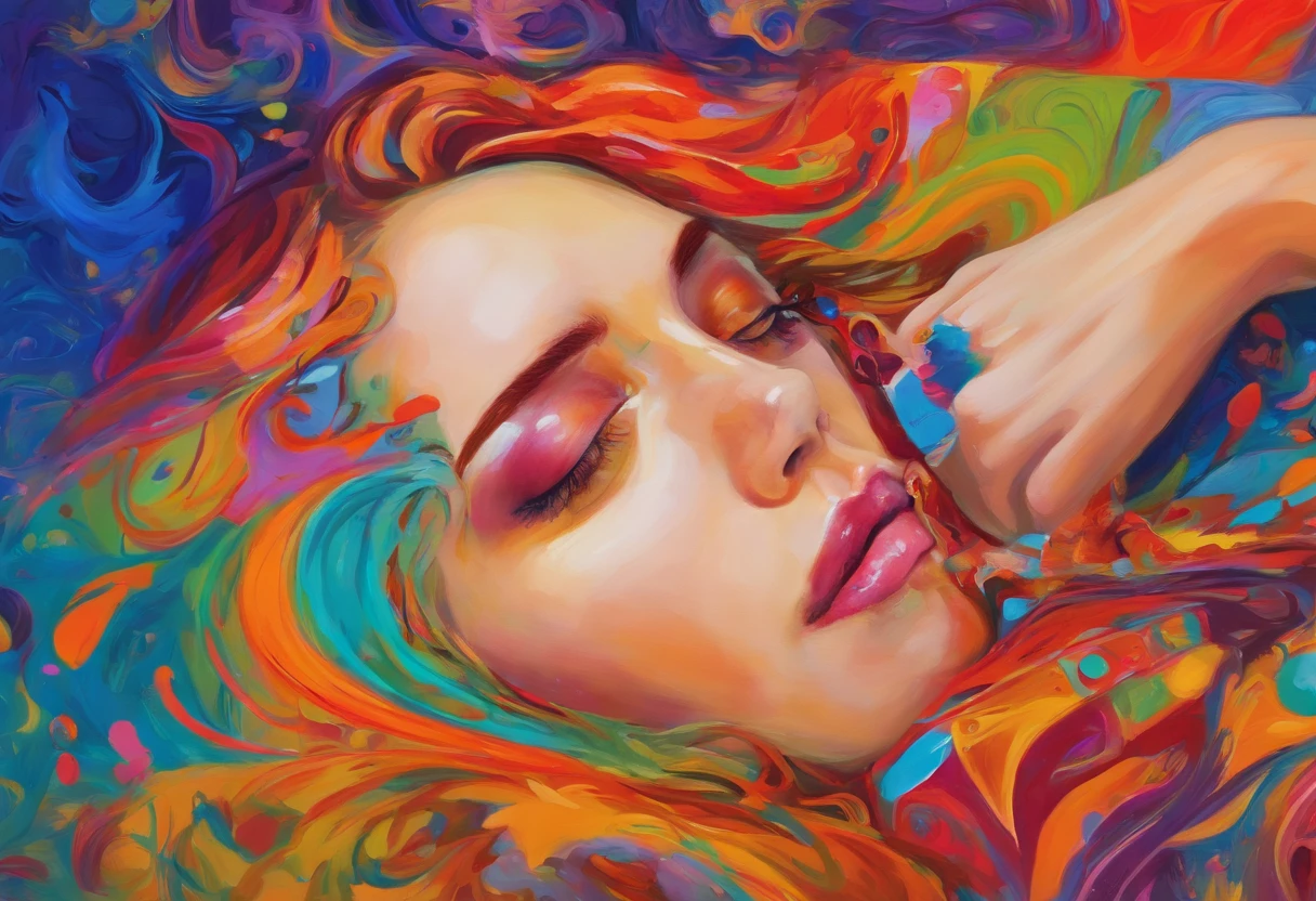 A painting of a woman with her eyes closed, ((golden ratio}} laying on the sofa after a long night on the town, a sensual painting, a Beautiful expressive painting, Wadim Kashin. Ultra photo realism, Louise Ross, digital painting art, Perceptual digital painting, Stylish digital painting, Bonito painting, glossy digital painting, beautiful digital painting, digital art painting, Fine paintings, ((Rod acrylic paint)).