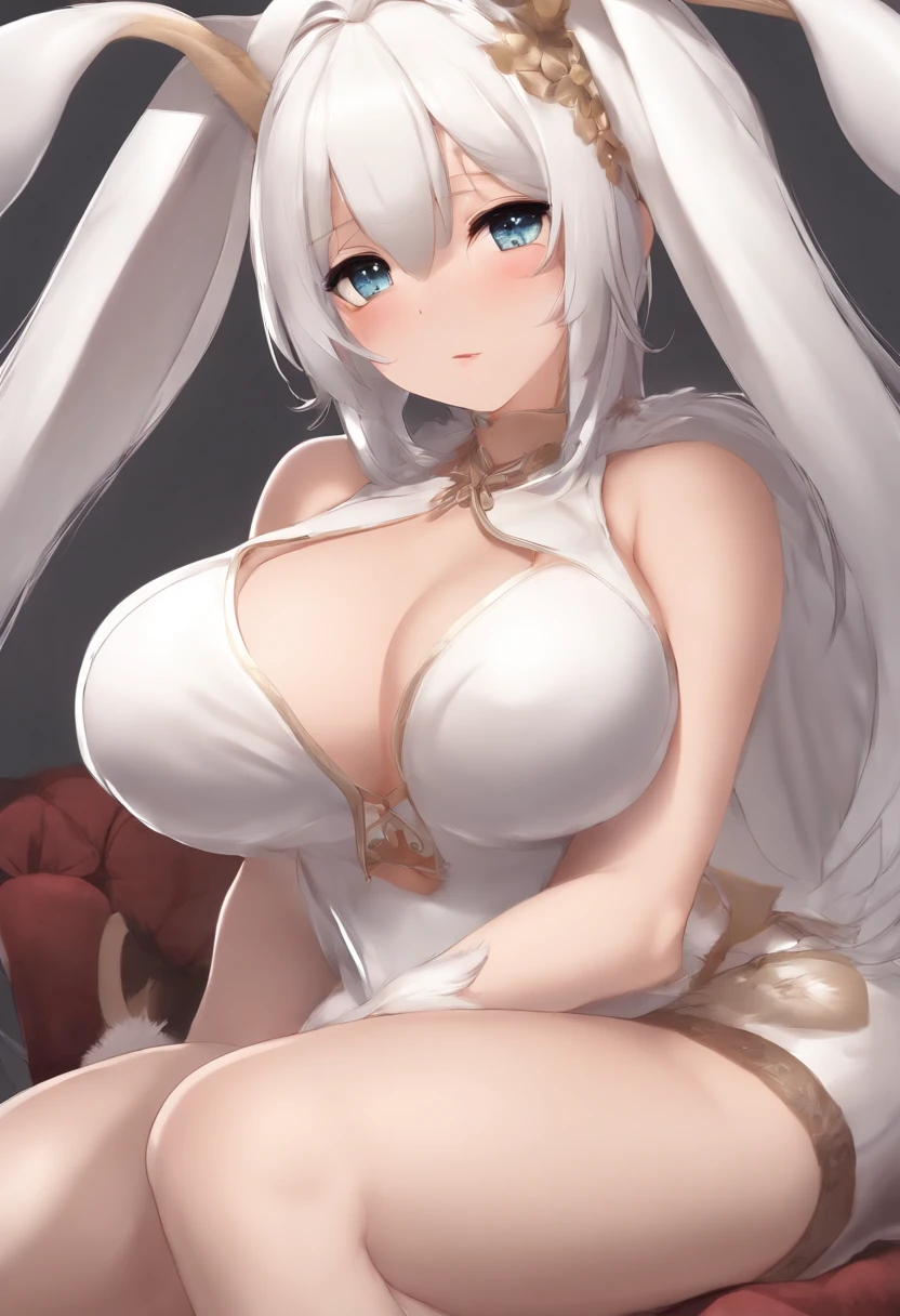 ass, sitting, solo, behind, , panties, butt focus, wide hips, anime girl with long white hair and rabbit ears, rabbit ears girl, solo, seductive anime girl, very beautiful anime rabbit girl, cute anime rabbit, cute anime rabbit, white haired deity, cute anime rabbit, perfect anatomy, tanned skin, big breasts, big thigh, slim body.  , Rabbit humanoid,white hair, skin tan ,1girl, hairlong , HDR, Volumetric Lighting, octane rendering, 8k, ultra high definition, female hourglass body, sweaty, sexy positions, different types of sexy dresses, big breasts, big hips, full body image, Big thighs, from below, Big breast, big ass, thicc, perfect fingers, pefeiro body, perfect legs, perfect arms.