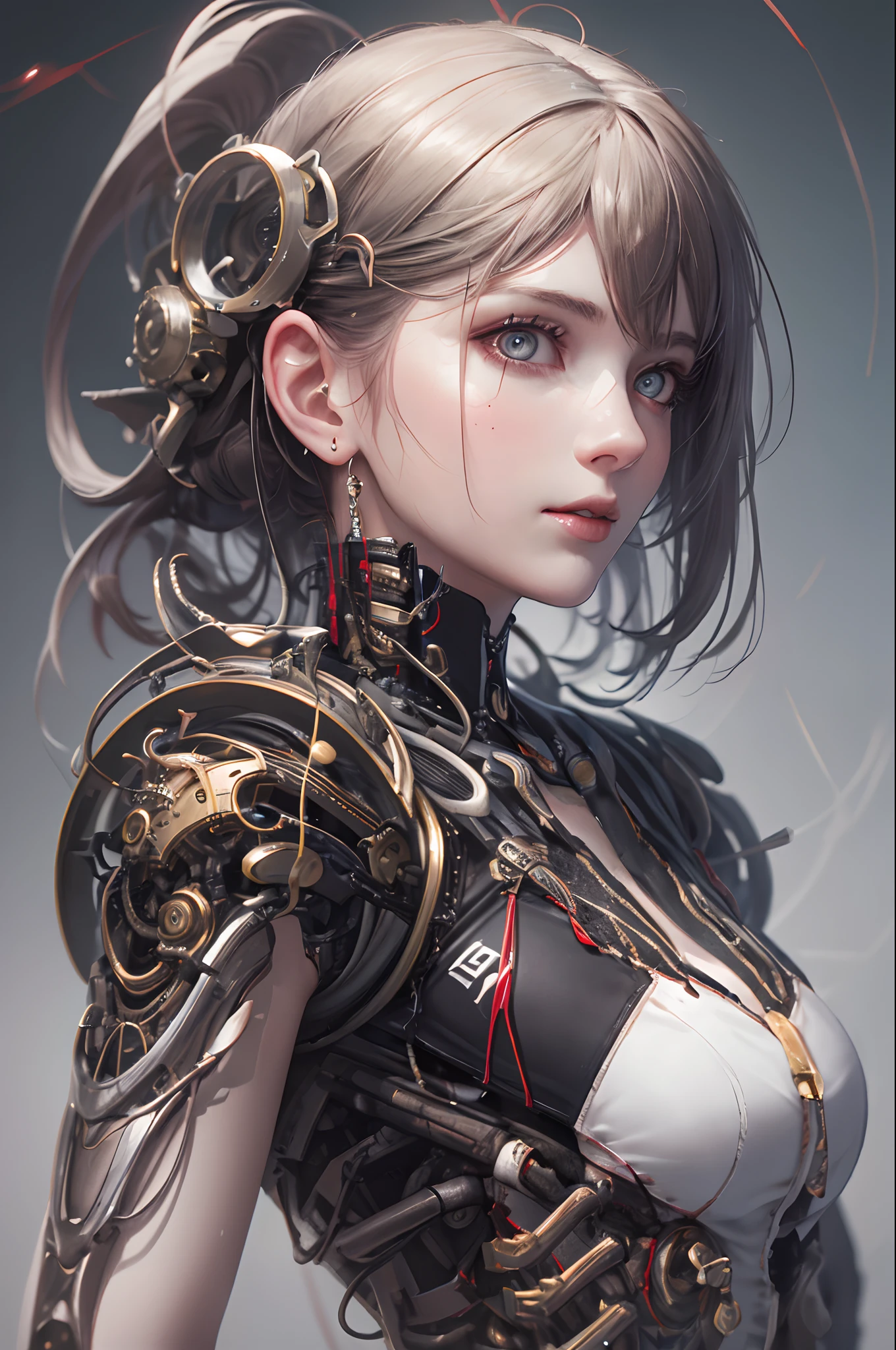 (Masterpiece, top quality, best quality, official art, Beauty and Aesthetics: 1.2), (1 Girl: 1.3), Very Detailed, Colorful, Most Detailed ((Super Detailed)), (Highly Detailed CG Illustration), (Very Delicate and Beautiful), (From the Front), Cinema Light, ((1 Mechanical Girl)), Single, Complete, (Machine-Made Joints: 1.2), ((Mechanical Limbs)), (Many Mechanical Tentacles), (Tied), (True),  (Blood Vessels Attached to Tubes), (Mechanical Vertebrae Attached to the Back) ,((hourglass body:1.8,large real breasts:1.6,large metal nipples:1.4))((mechanical cervical vertebrae attached to her neck)), (lying on his stomach), (legs open:1.2,real puffy pussy:1.2), (expressionless, (wires and cables connected to the neck: 1.2), (wires and cables connected to the head: 1.2) (character focus), science fiction, black background,(mucus: 1.5),looking at viewer seductively