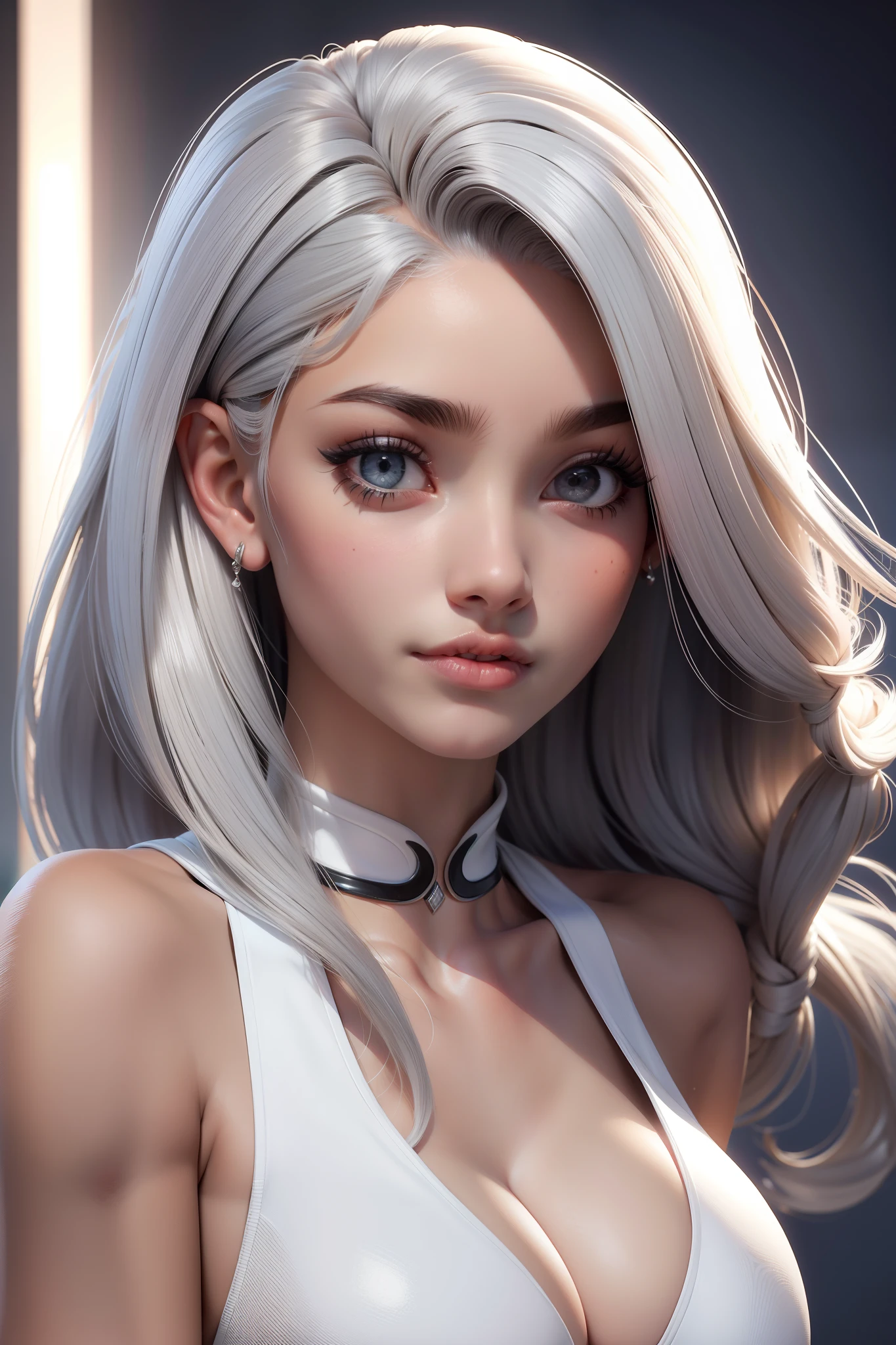 uma mulher, pele morena, cabelo curto, cabelo platinado, cabelo branco